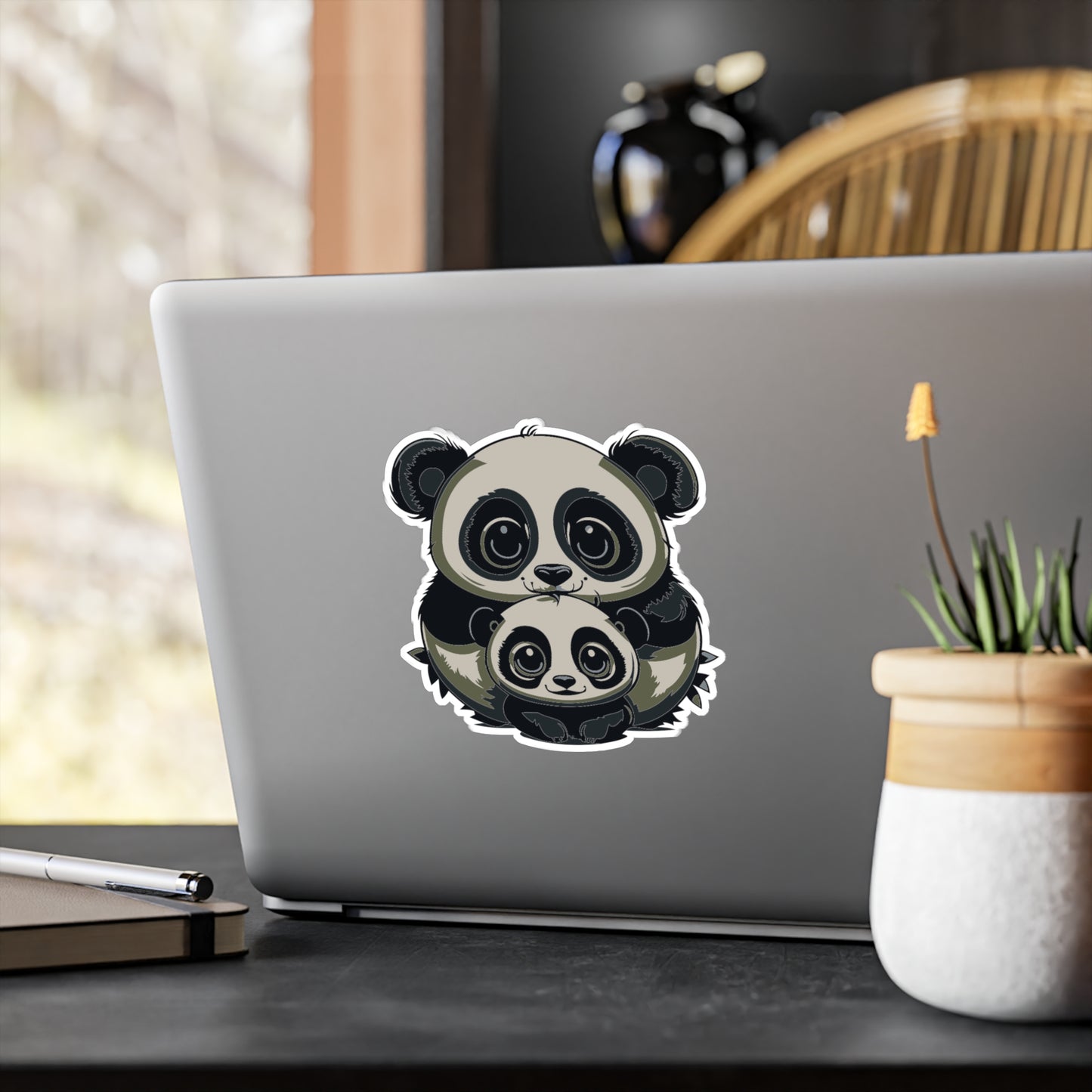 Mother and baby panda Vinyl Decal to liven up the playroom with vinyl cartoon animals with satin finish removable and restick decal