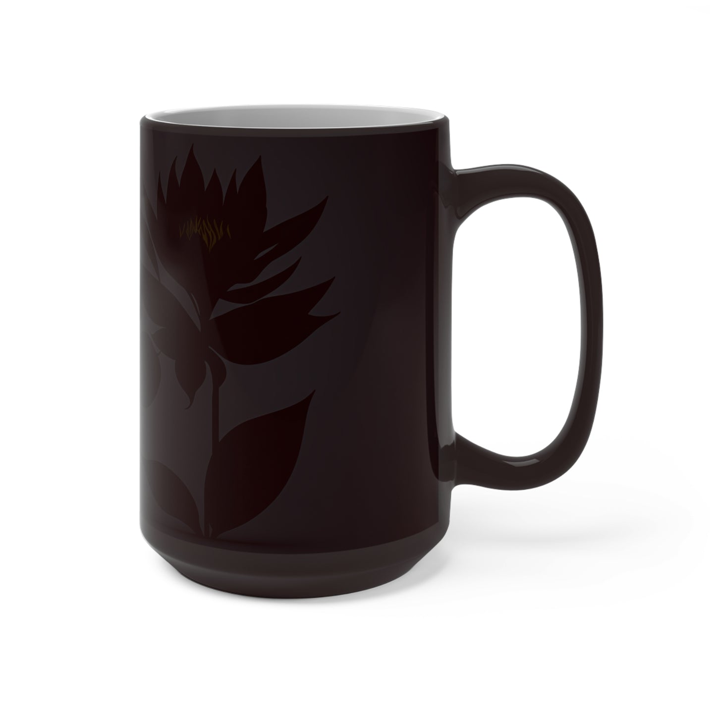 Dark flower Color Changing Mug Black mug that changes to show a black flower when it warms up mothers day gift changing coffee mug