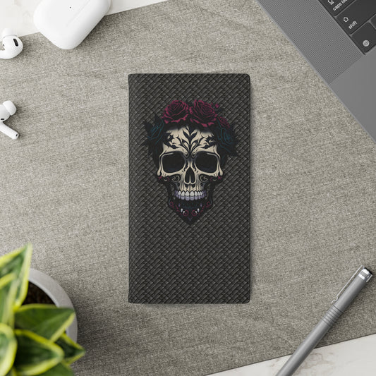 Sugar Skull Flip Case for iPhone and Samsung Galaxy Phones 11 12 13 mini pro max s22 s21 ultra plus made from vegan leather