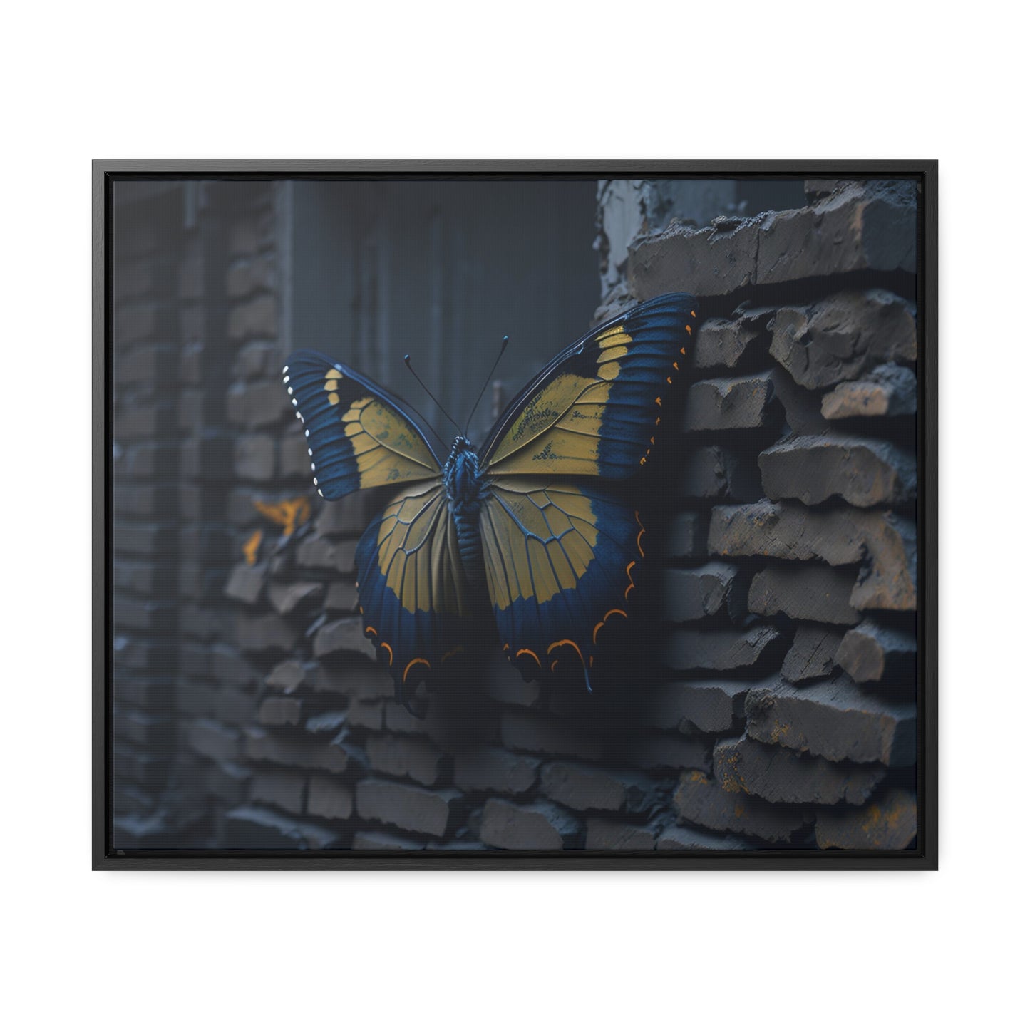 Dilapidated Butterfly Gallery Canvas art Wrap artwork depicting a fresh start at life in a barren wasteland