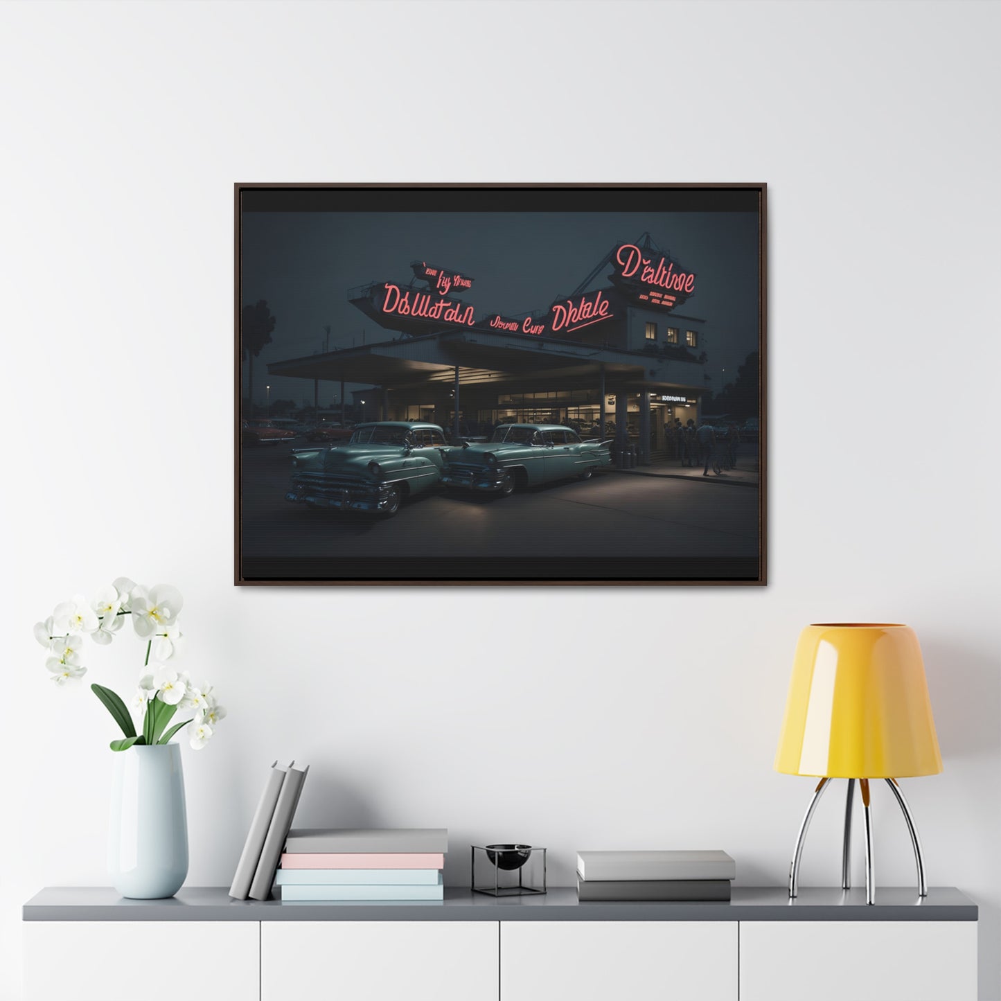 Drive-In Diner Dreams Nostalgic Dystopian Collection of Retro Wall Art Gallery Canvas Wraps Horizontal Frame v5/6