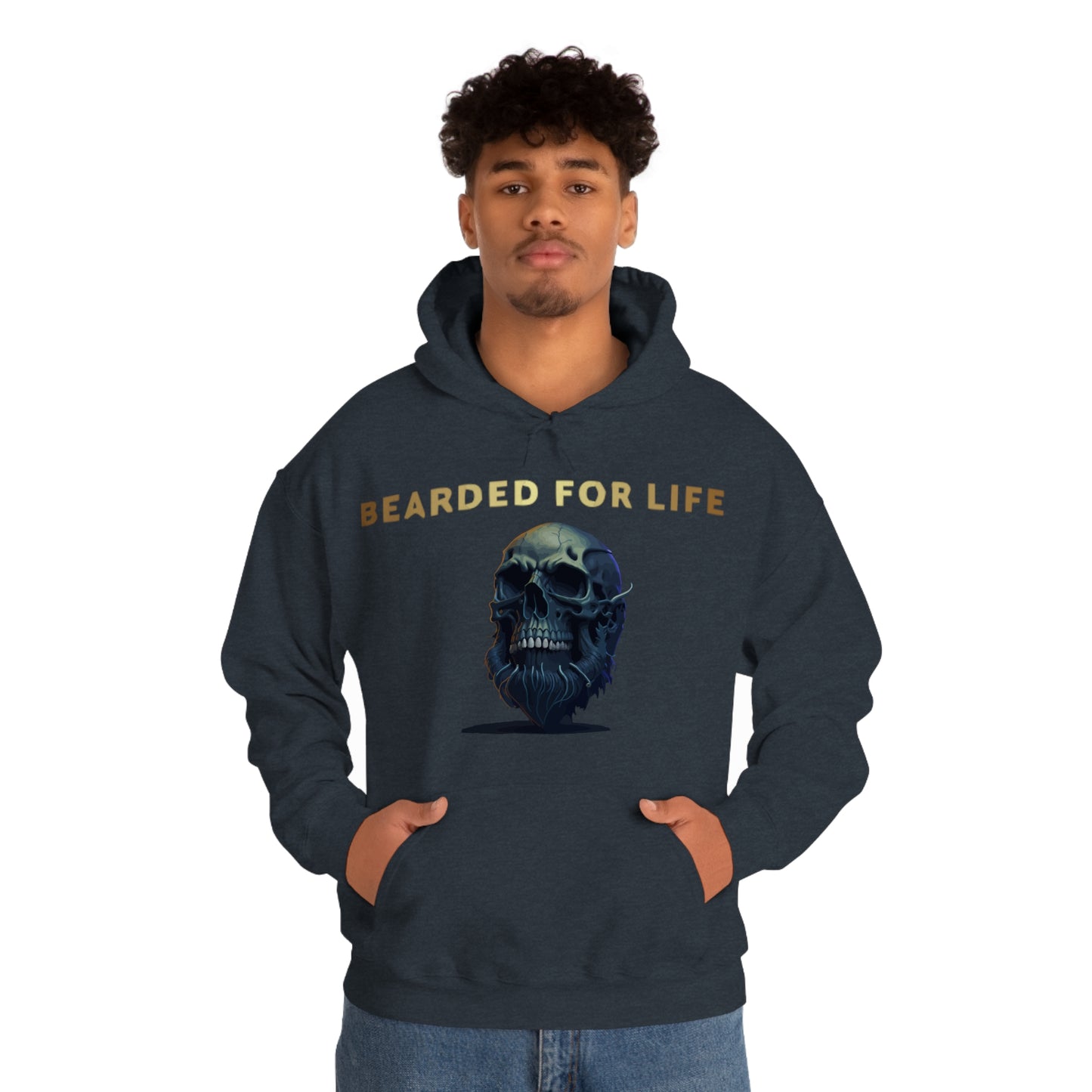 Bearded for life hoodie with a skull with a beard for the man that will have beard till he dies and is proud of his beard on fathers v2