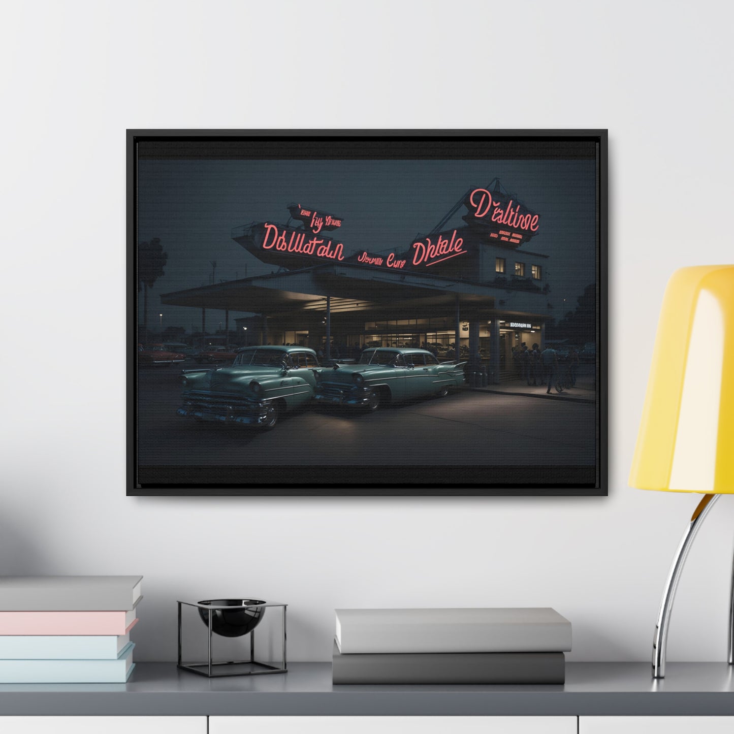 Drive-In Diner Dreams Nostalgic Dystopian Collection of Retro Wall Art Gallery Canvas Wraps Horizontal Frame v5/6