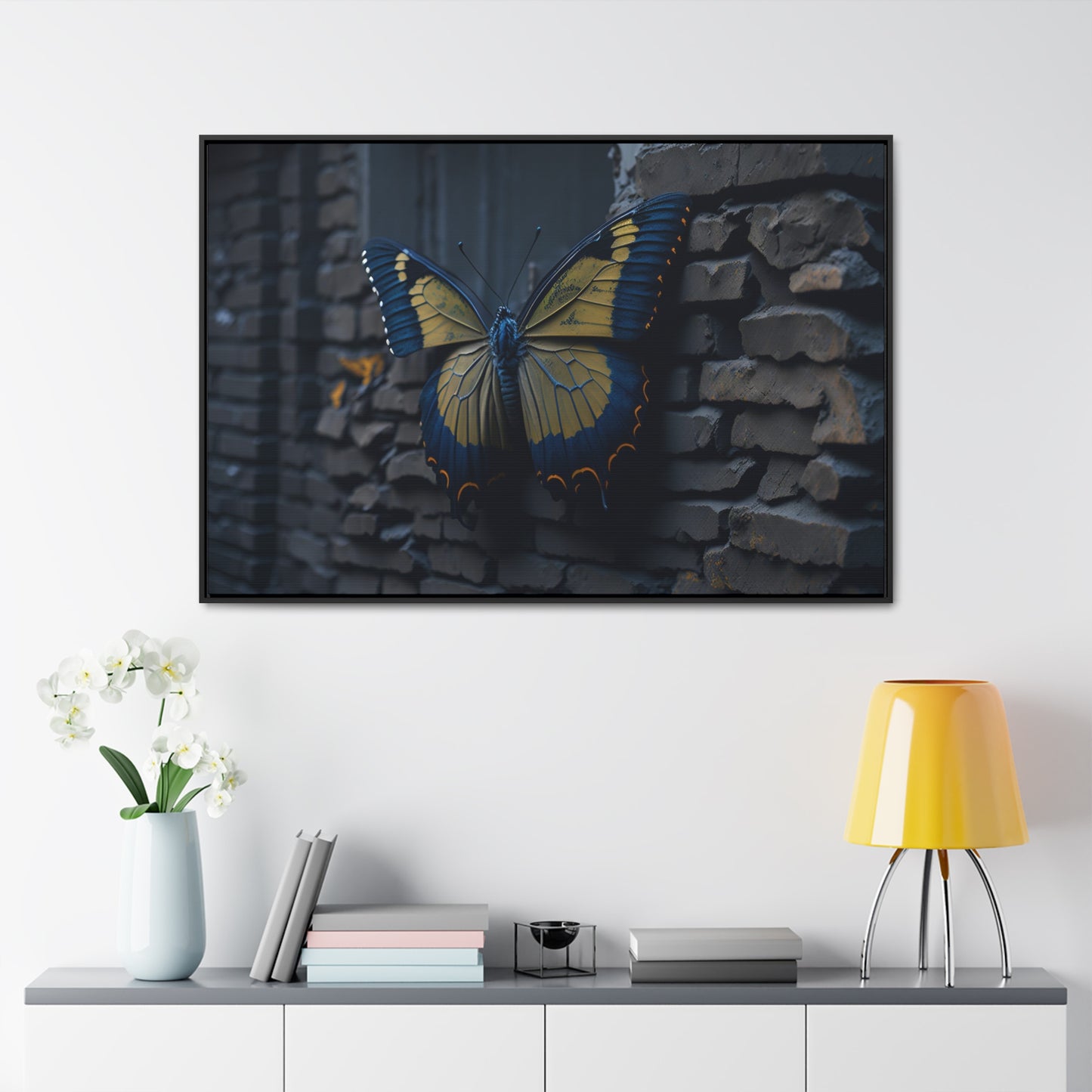 Dilapidated Butterfly Gallery Canvas art Wrap artwork depicting a fresh start at life in a barren wasteland