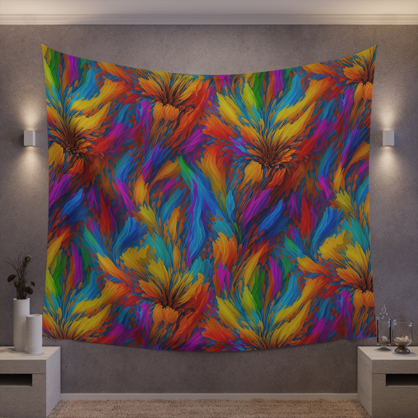 Rainbow Flower Tapestry for the wall for pride and celebrating inclusiveness lgbtq ally wall art gay wall art up to 100 inches show pride