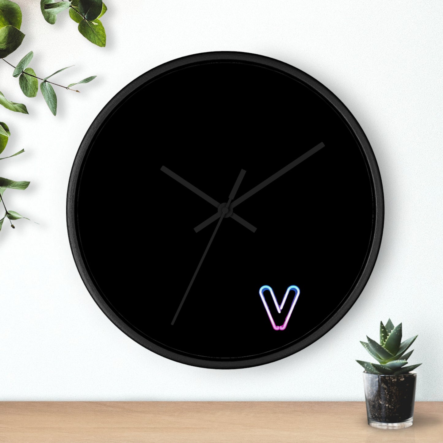 Minimalist Wall Clock black neon V design because 5 oclock is the only time that matters analog Wall Clock for office workplace bar mancave