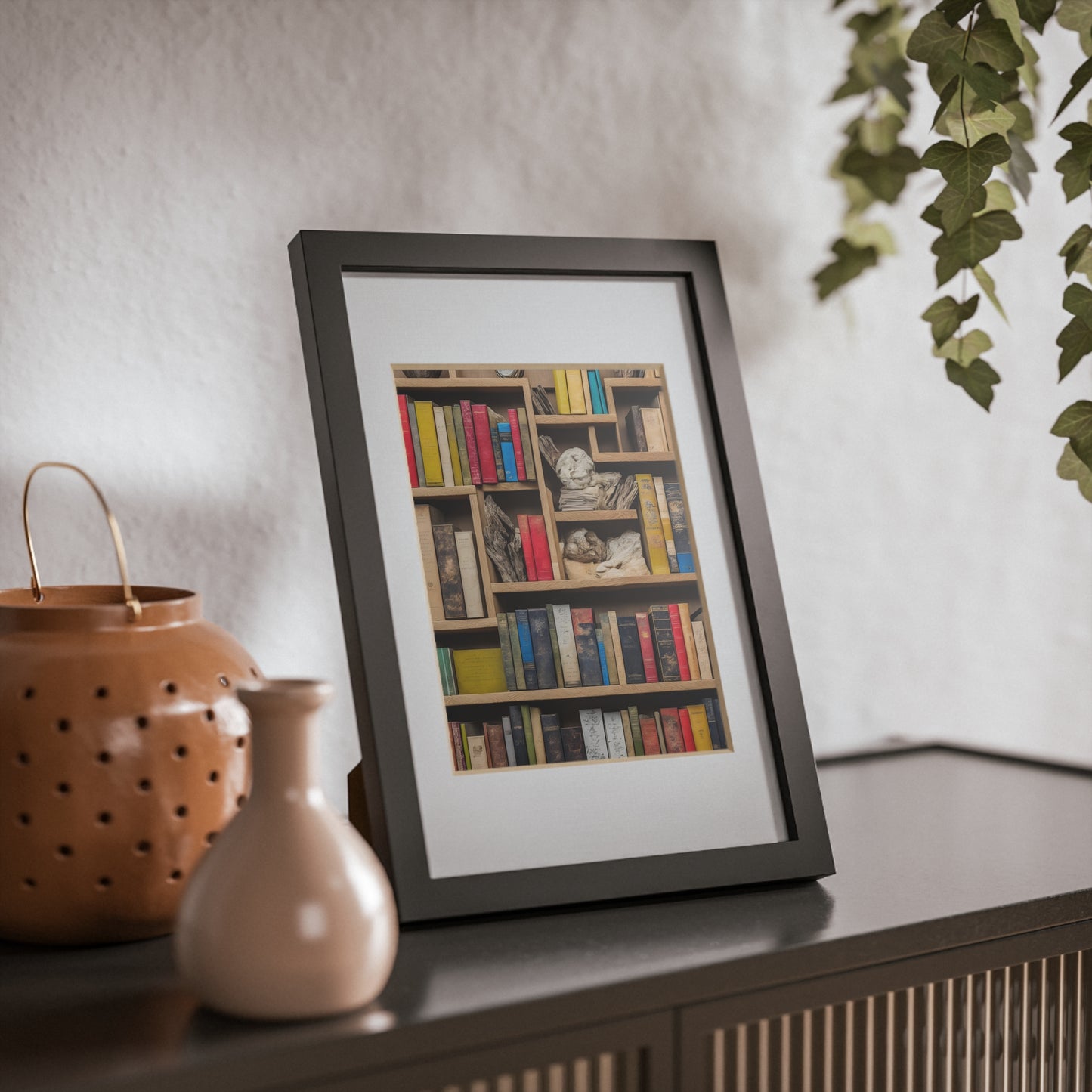 Library framed art library bookshelf studio study office poster teacher