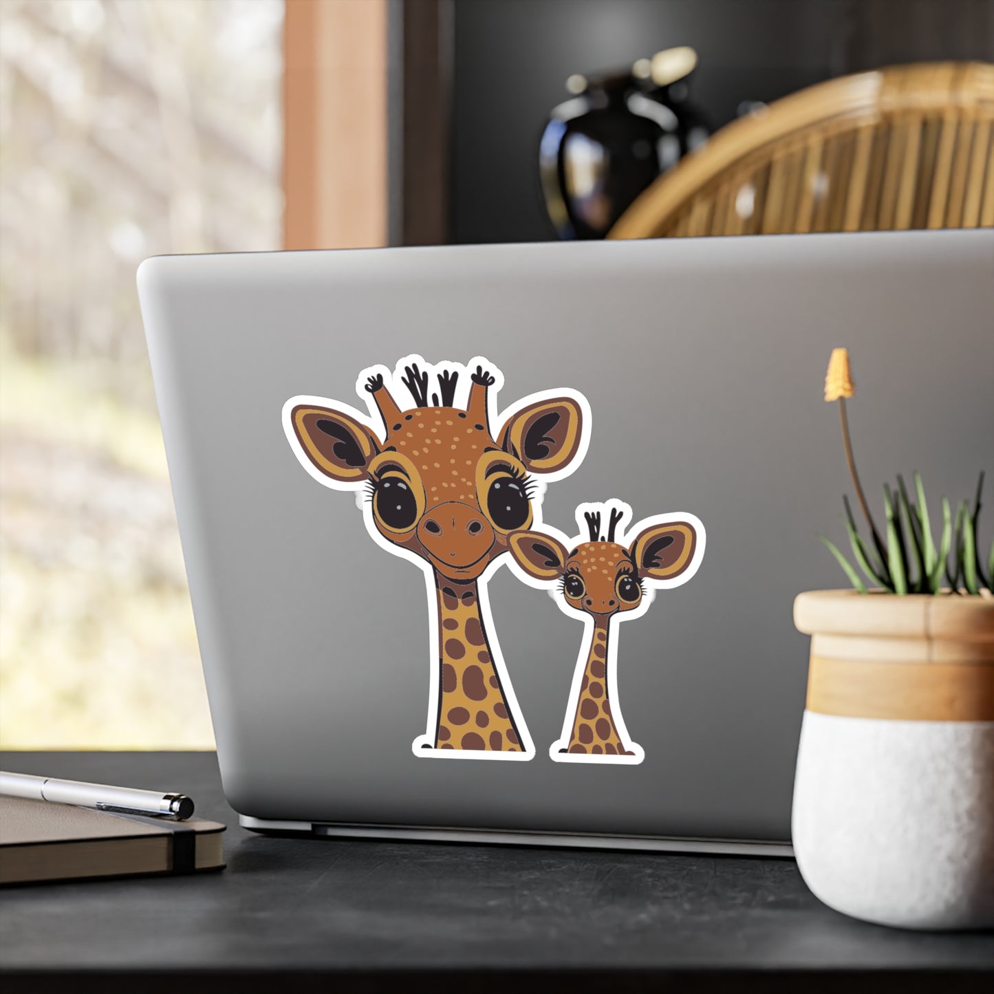 Mother and baby Giraffe Vinyl Decal to liven up the playroom with  vinyl cartoon animals with satin finish removable and restick decal