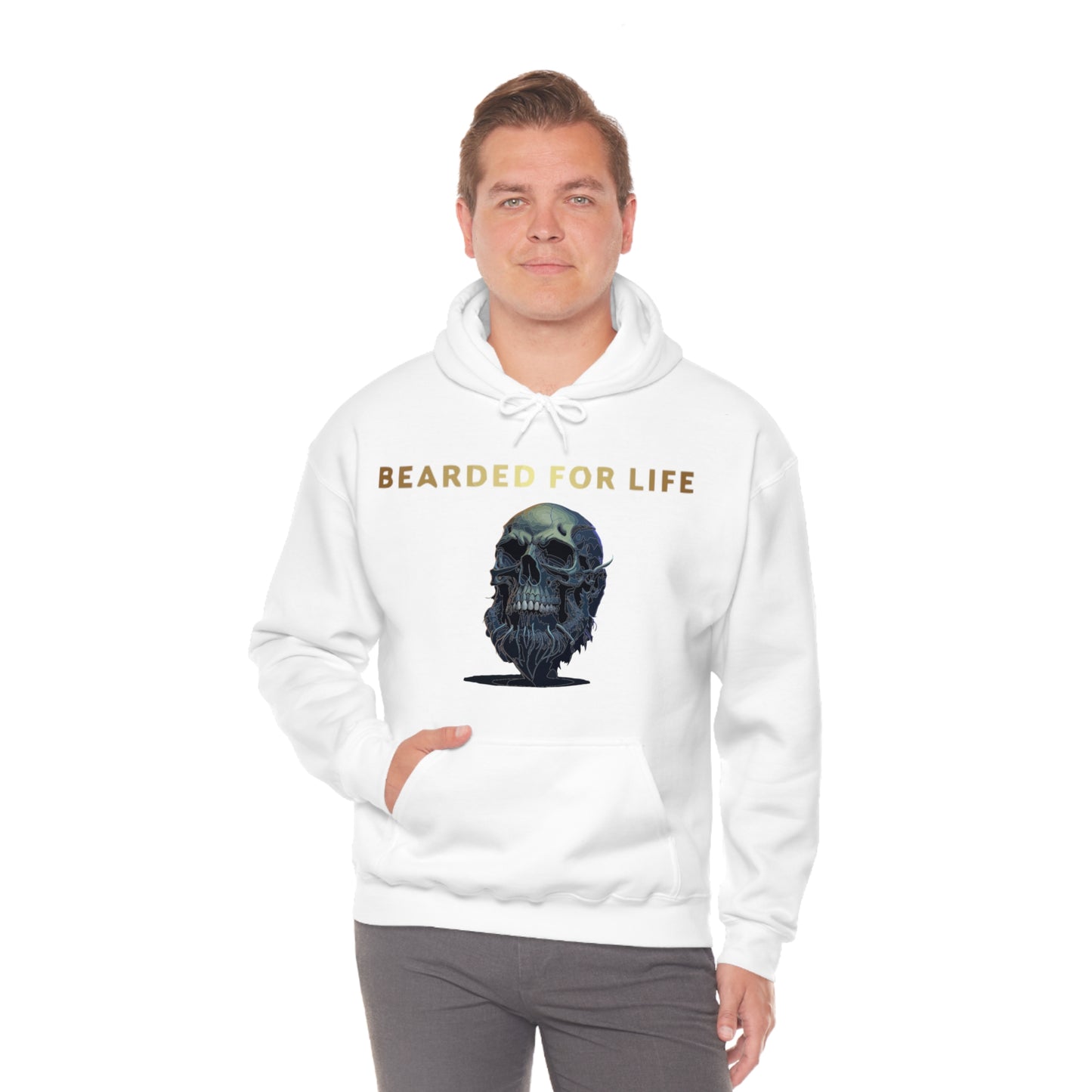 Bearded for life hoodie with a skull with a beard for the man that will have beard till he dies and is proud of his beard on fathers v2