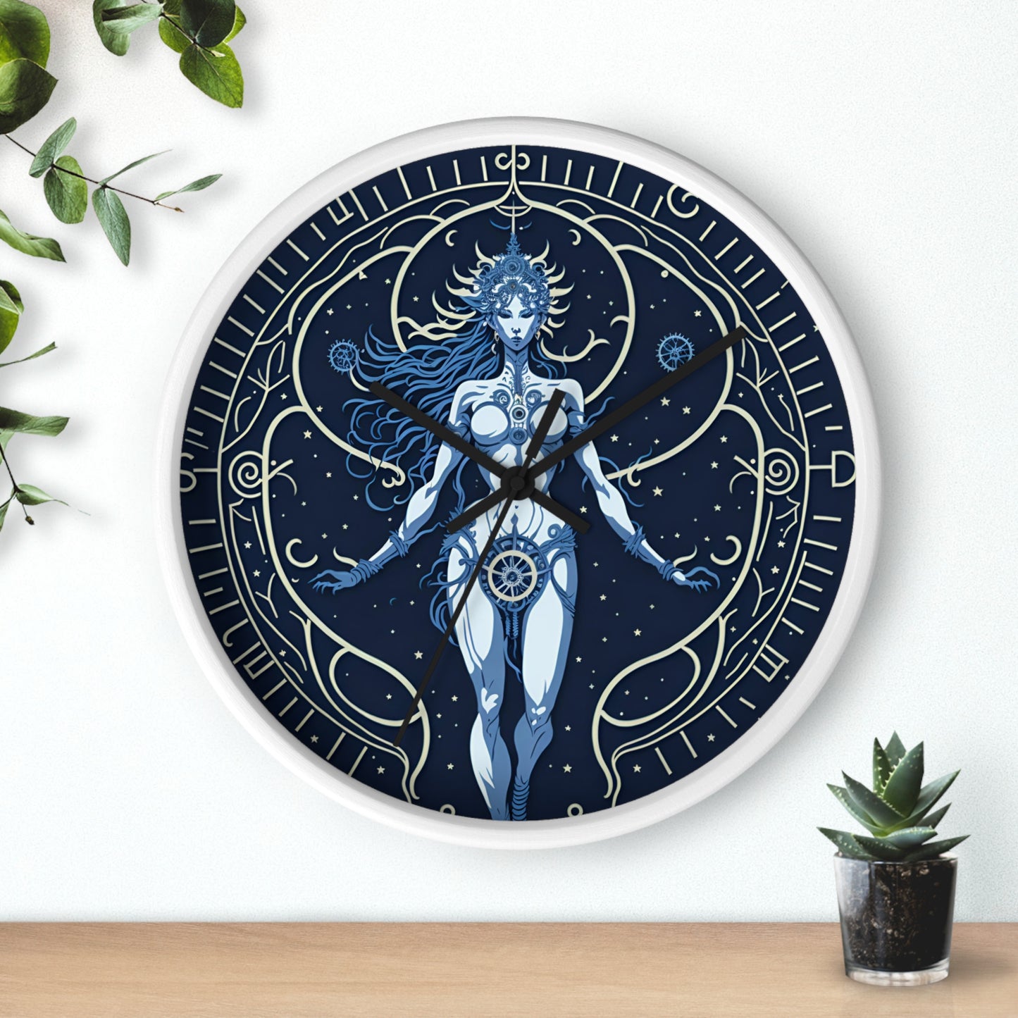 Celestial Goddess Wall Clock Blue design 1 celestial goddess blue Analog Wall Clock design for those fantasy lovers the library bedroom