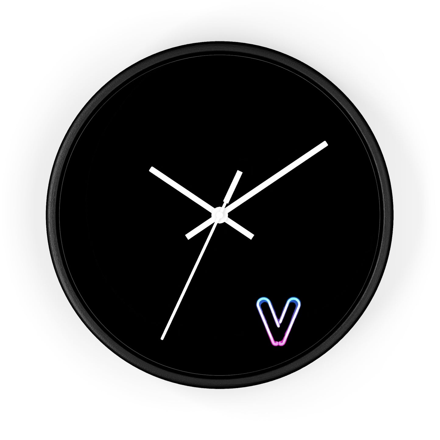 Minimalist Wall Clock black neon V design because 5 oclock is the only time that matters analog Wall Clock for office workplace bar mancave