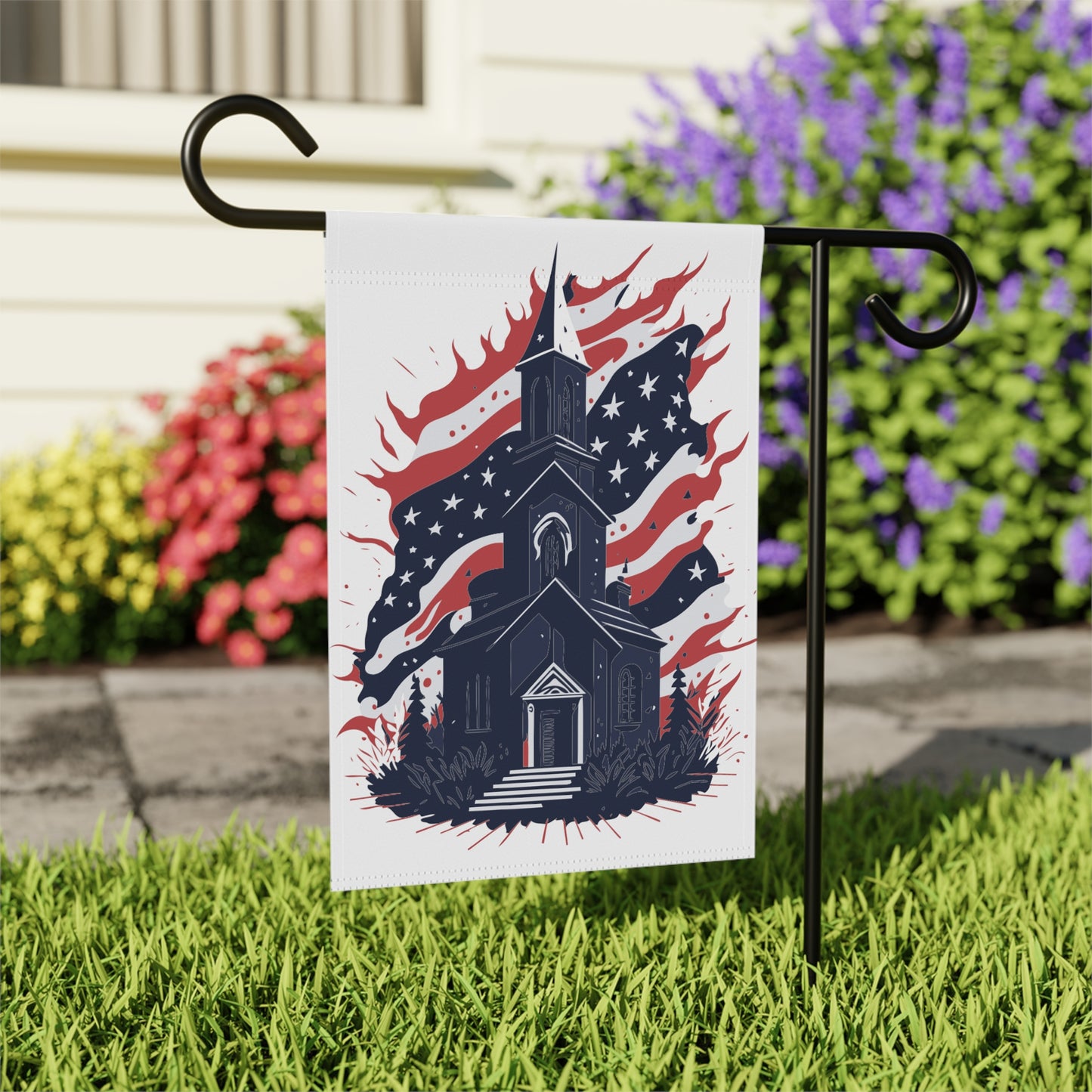 Patriotic Church Banner Part of the god and country collection for the home and garden to show your fourth of july veterans day patriotism