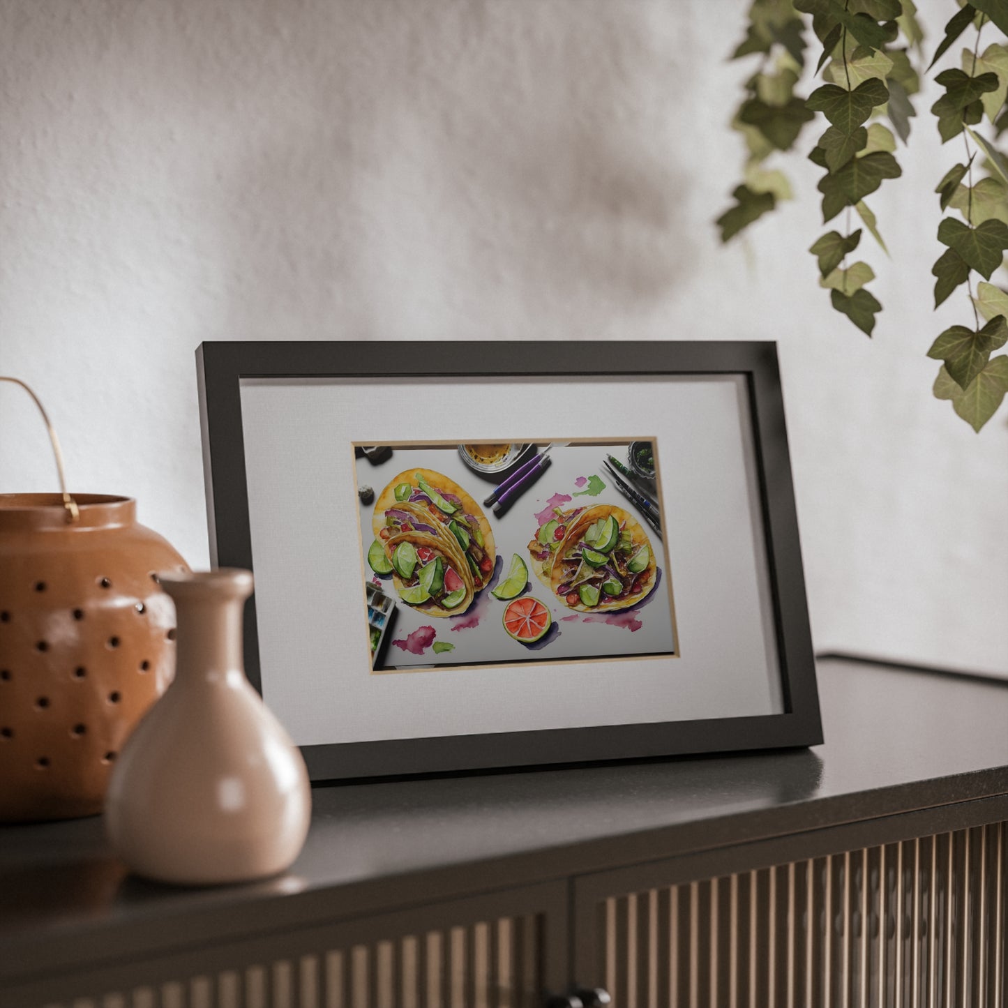 Tacos framed art bar gift for restaurant black frame kitchen dining poster v2