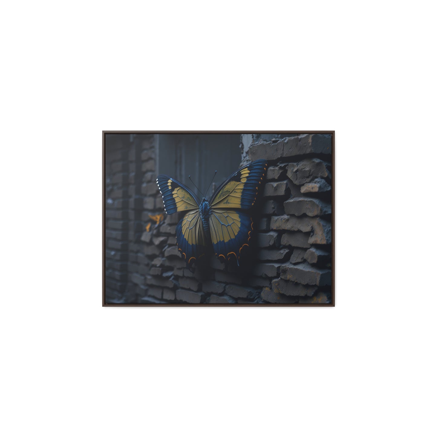 Dilapidated Butterfly Gallery Canvas art Wrap artwork depicting a fresh start at life in a barren wasteland