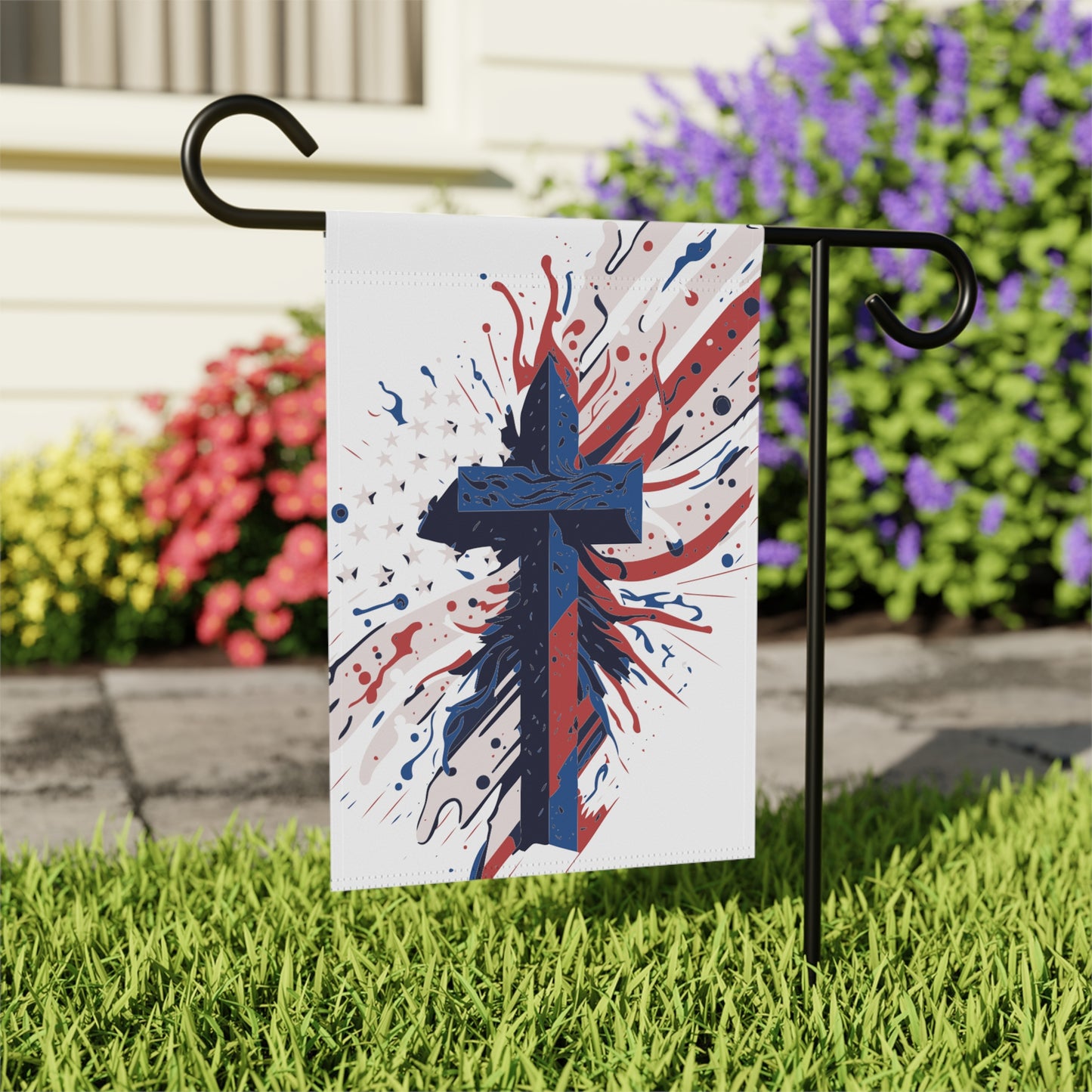 Patriotic Cross Banner Part of the god and country collection for the home garden show your fourth of july veterans day patriots 1