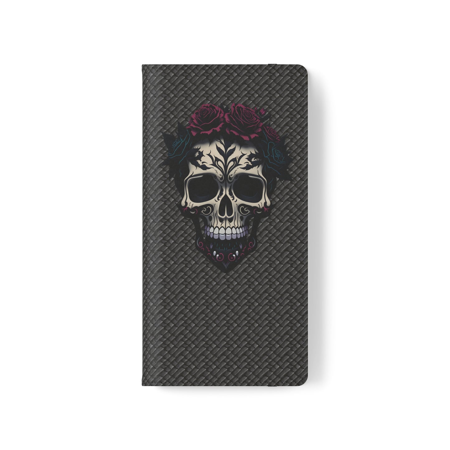 Sugar Skull Flip Case for iPhone and Samsung Galaxy Phones 11 12 13 mini pro max s22 s21 ultra plus made from vegan leather