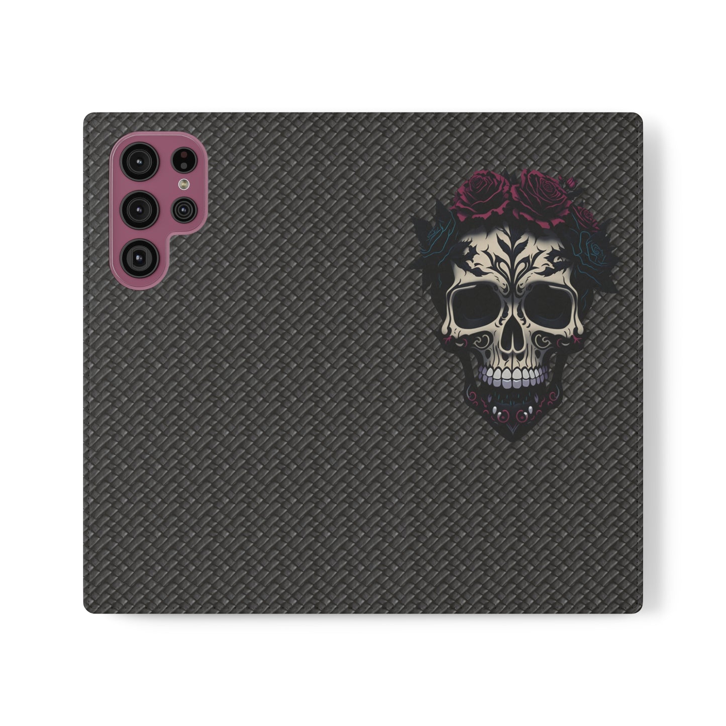 Sugar Skull Flip Case for iPhone and Samsung Galaxy Phones 11 12 13 mini pro max s22 s21 ultra plus made from vegan leather