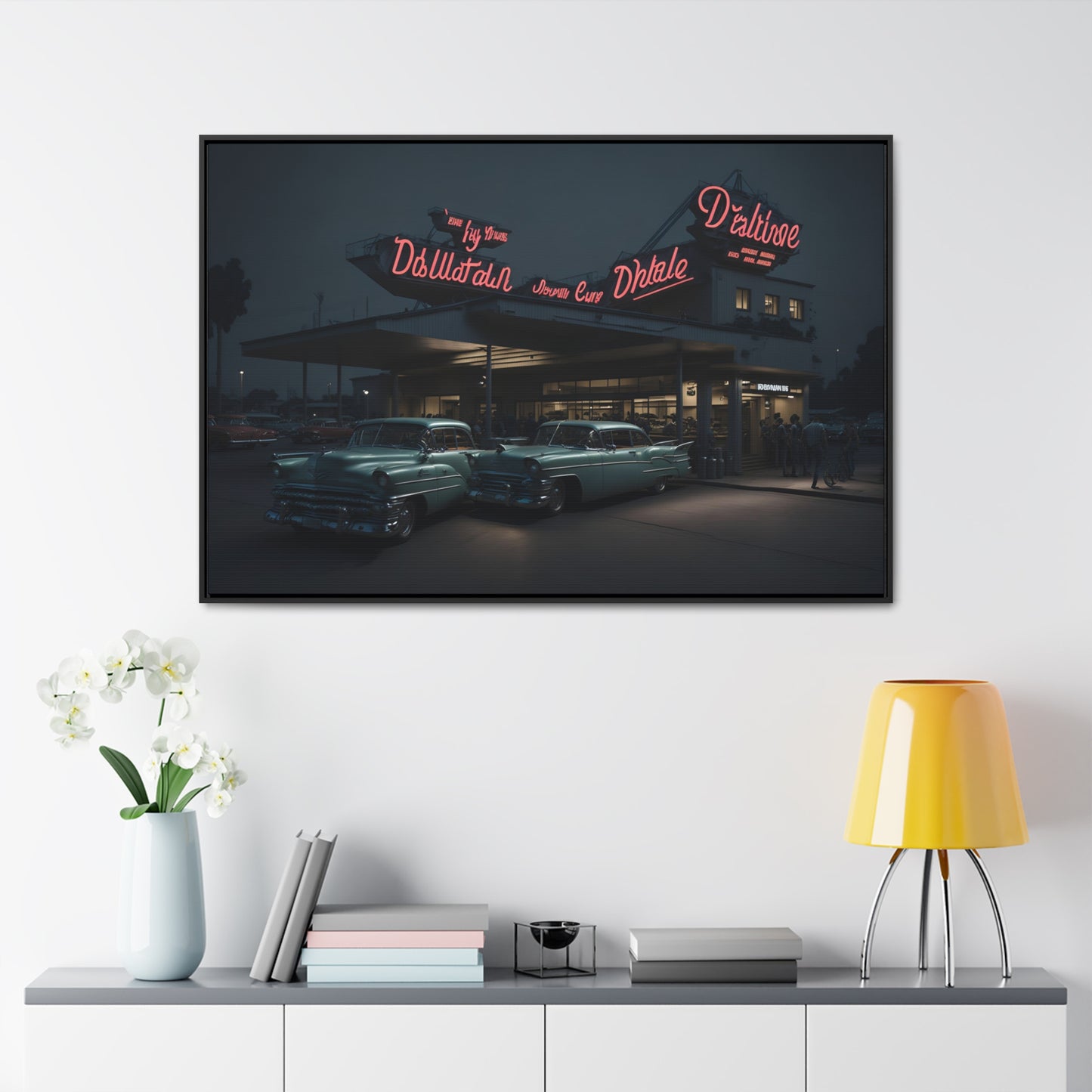 Drive-In Diner Dreams Nostalgic Dystopian Collection of Retro Wall Art Gallery Canvas Wraps Horizontal Frame v5/6