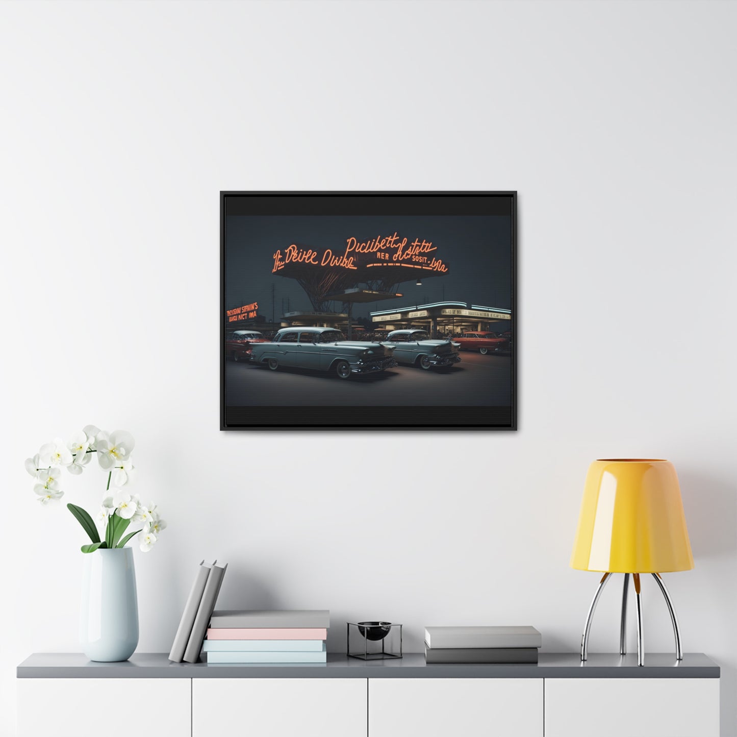 Drive-In Diner Dreams Nostalgic Dystopian Collection of Retro Wall Art Gallery Canvas Wraps Horizontal Frame v6/6