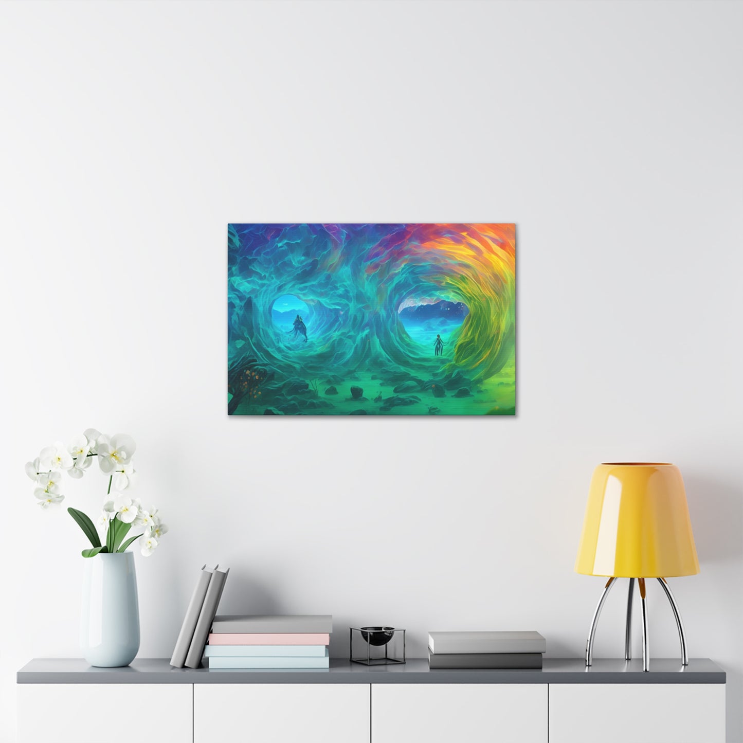 Rainbow wave stretched Canvas Gallery Wraps for the gameroom art gay gift for lgbtq lovers ally femme style art horizontal orientation v2