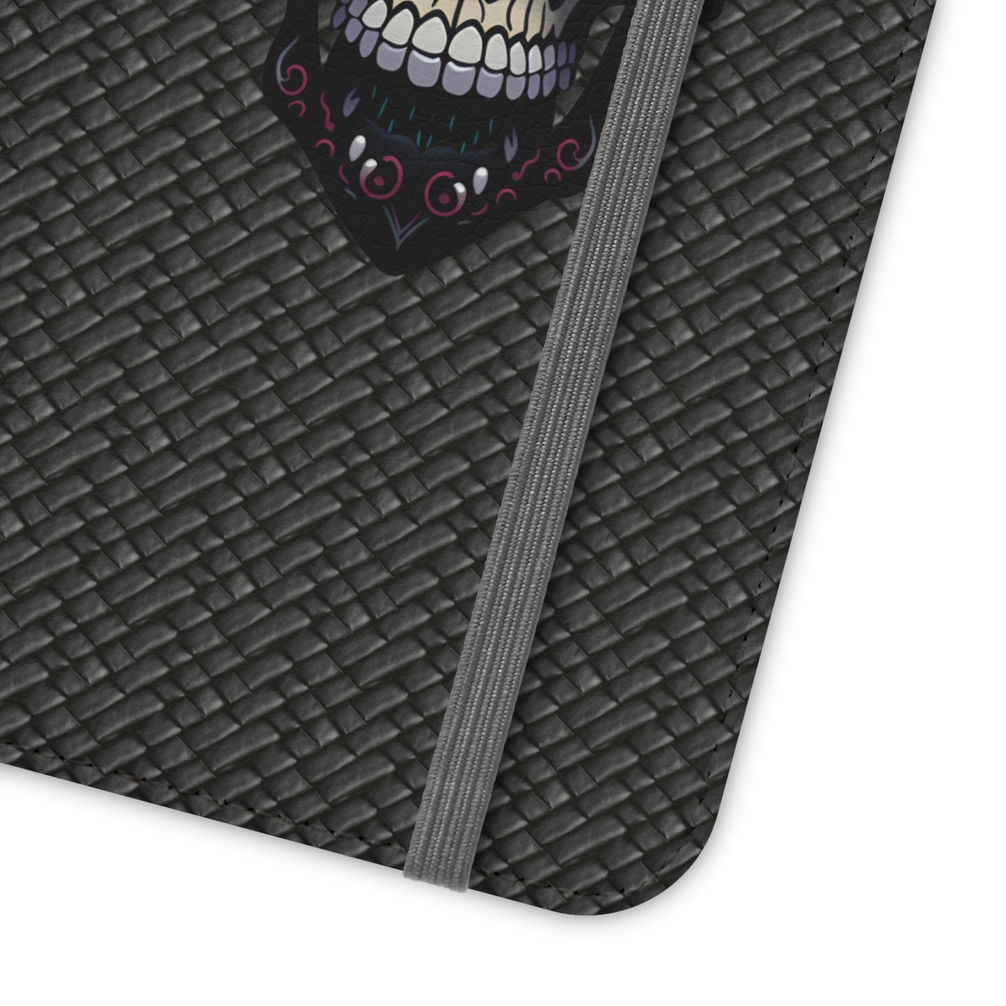 Sugar Skull Flip Case for iPhone and Samsung Galaxy Phones 11 12 13 mini pro max s22 s21 ultra plus made from vegan leather