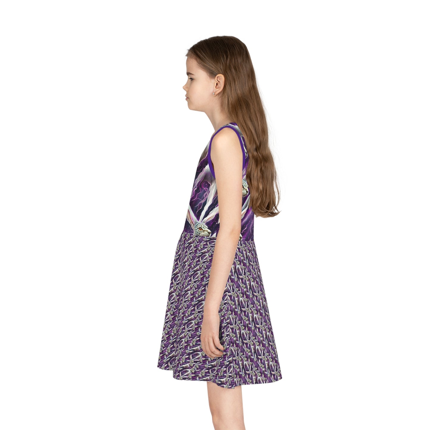 White Rabbit purple Girls' Sleeveless Sundress With the hare from alice in wonderland in a all over repeating print very unique