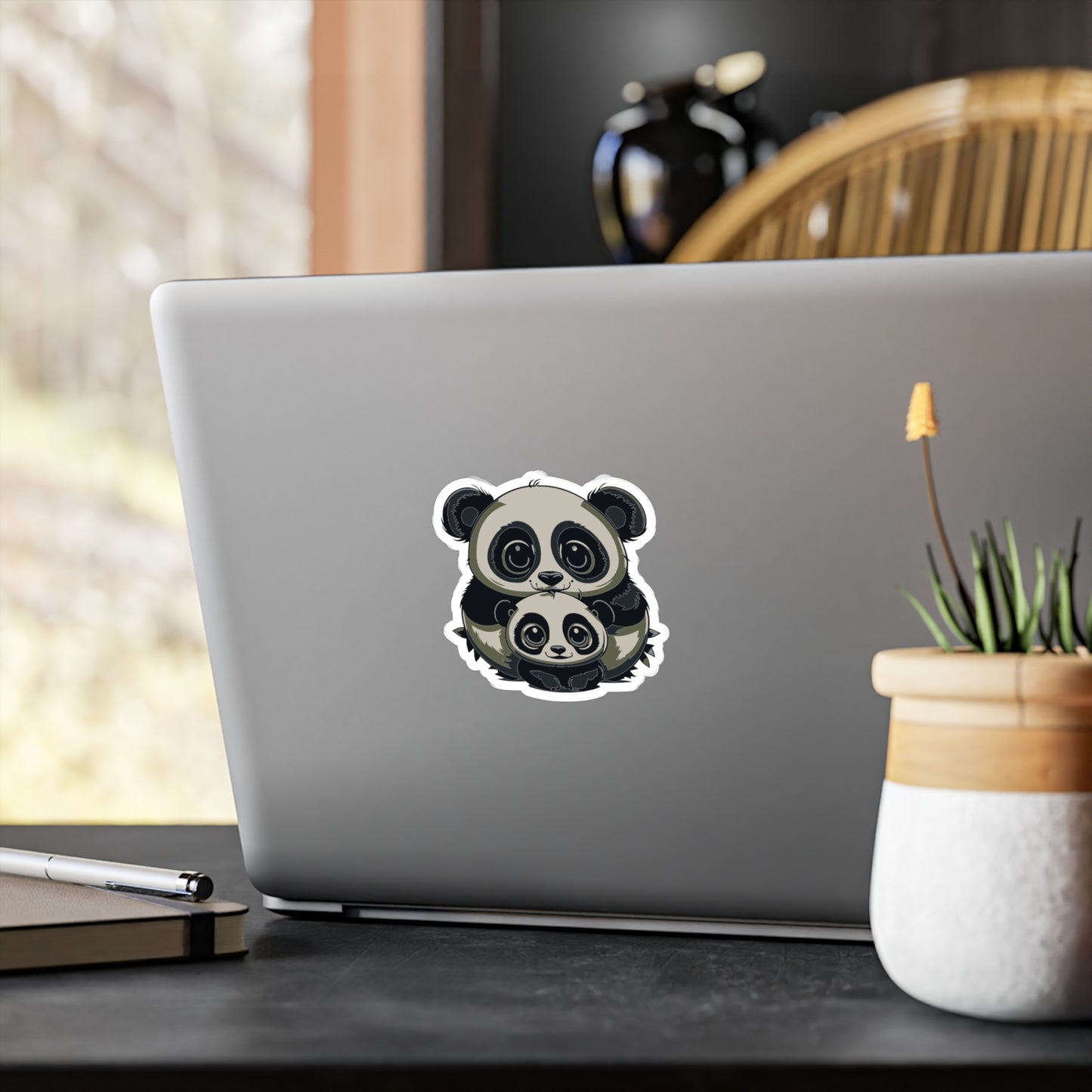 Mother and baby panda Vinyl Decal to liven up the playroom with vinyl cartoon animals with satin finish removable and restick decal