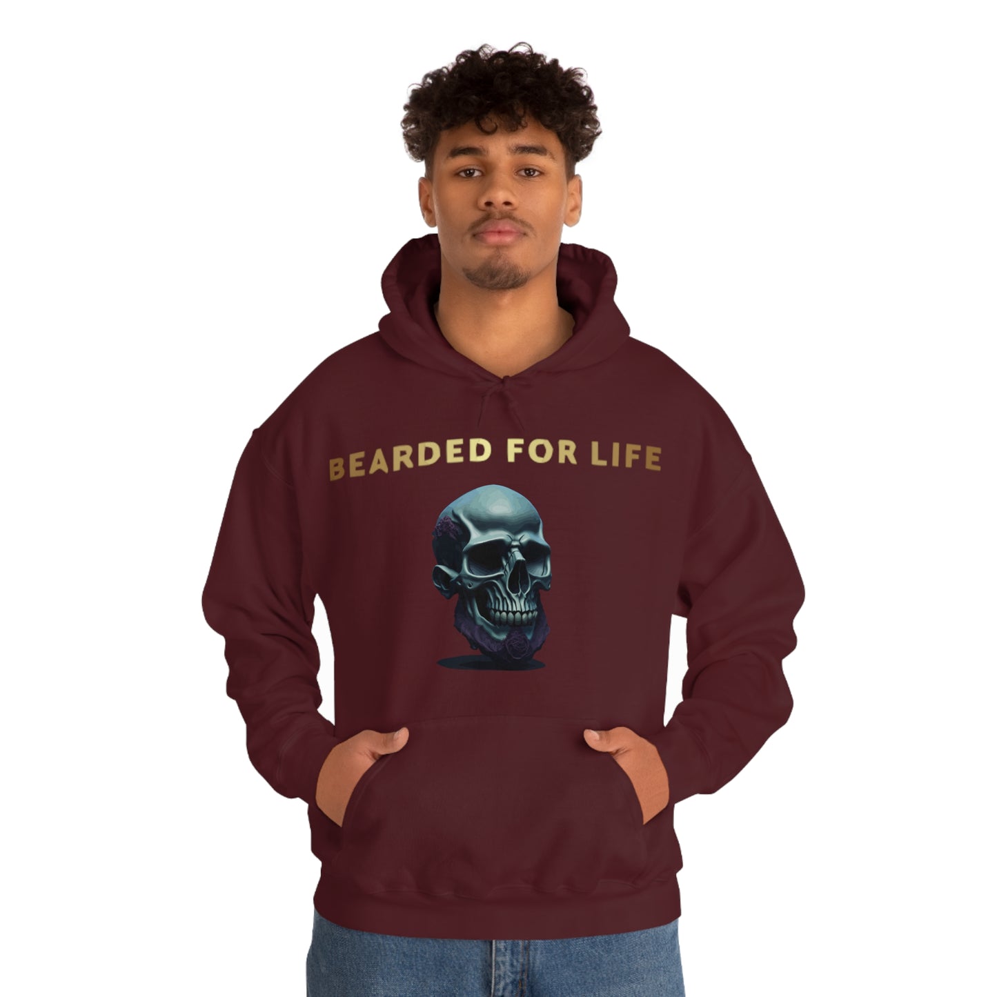 Bearded for life hoodie with a skull with a beard for the man that will have beard till he dies and is proud of his beard on fathers day v1