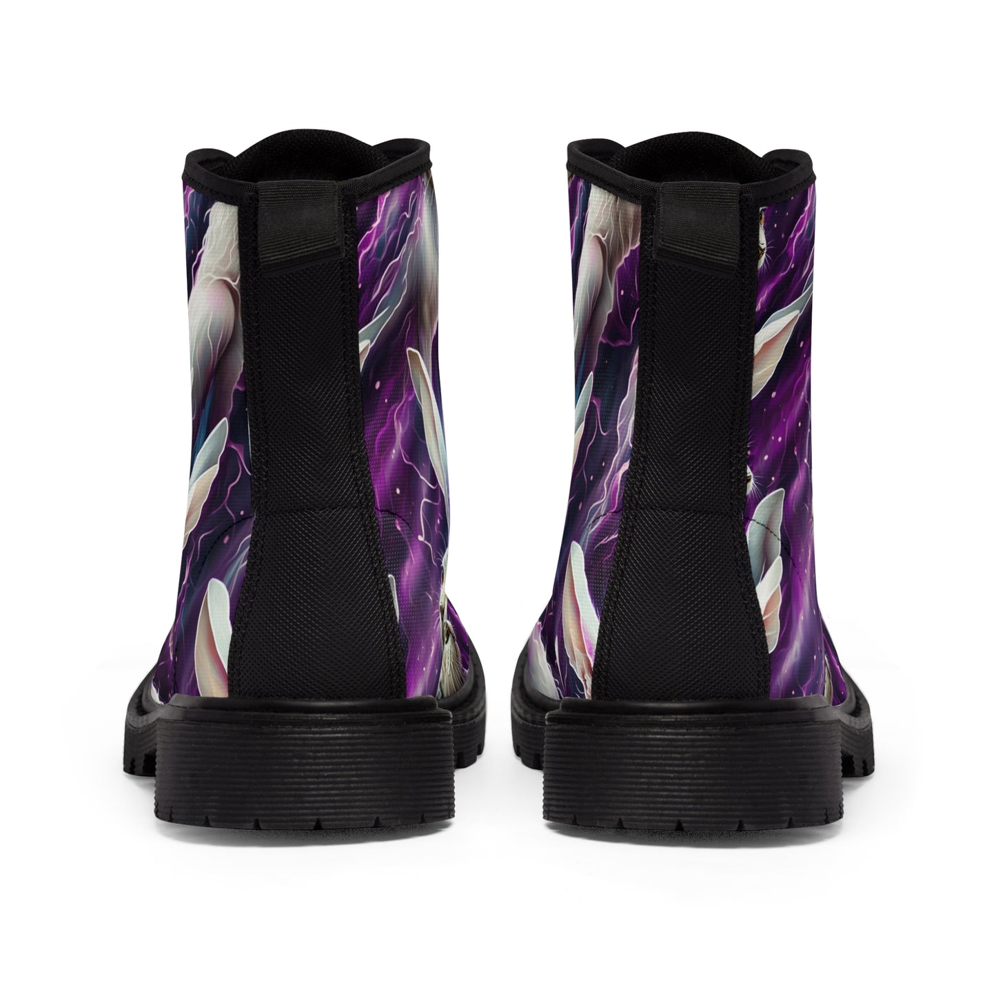 White hare boots with alice white hare on purple Women's Canvas Boots of combat style for those alice in wonderland fans that love fashion