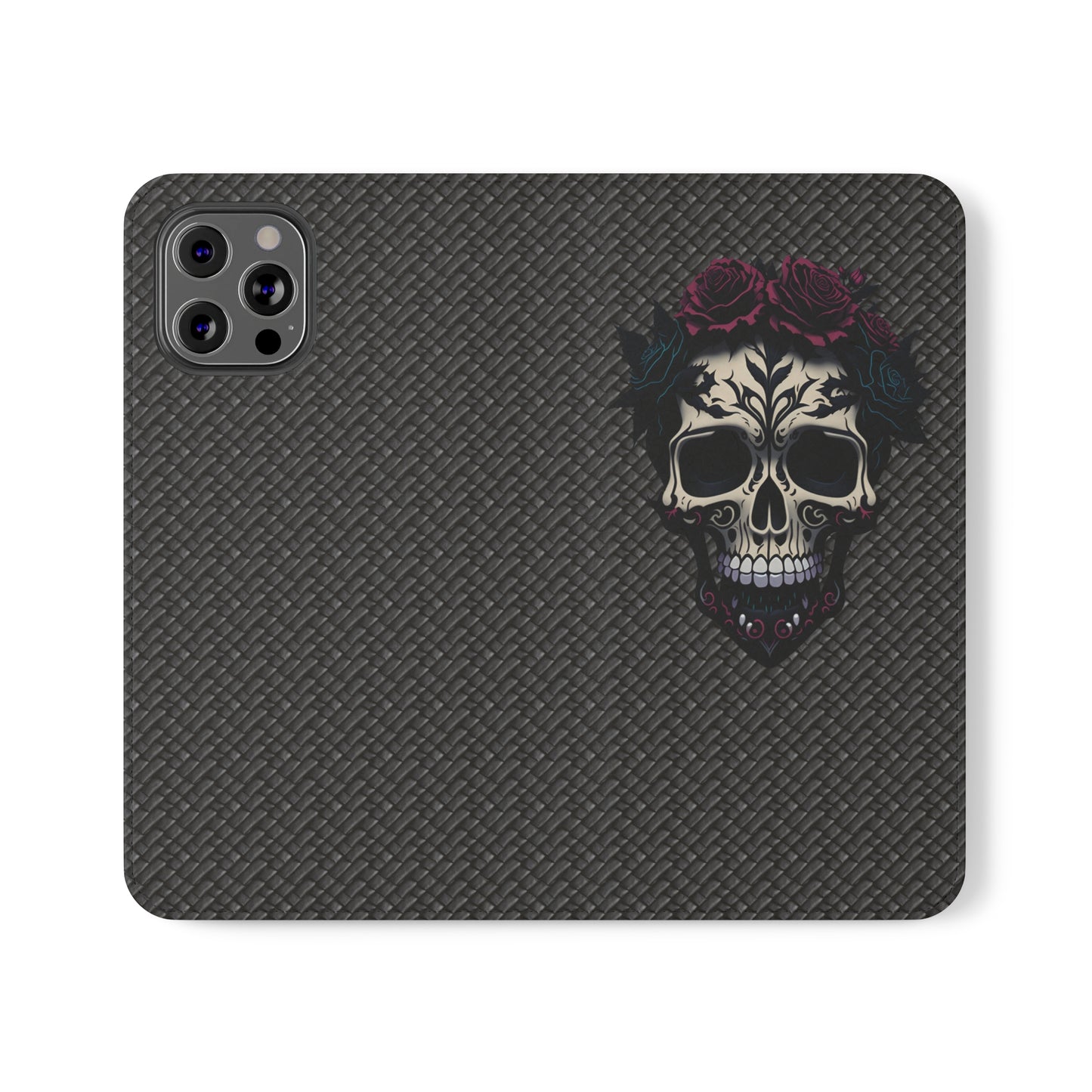 Sugar Skull Flip Case for iPhone and Samsung Galaxy Phones 11 12 13 mini pro max s22 s21 ultra plus made from vegan leather