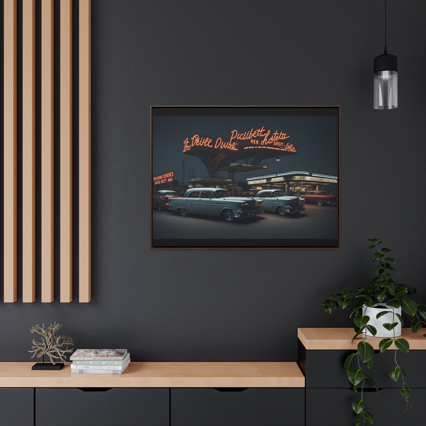 Drive-In Diner Dreams Nostalgic Dystopian Collection of Retro Wall Art Gallery Canvas Wraps Horizontal Frame v6/6