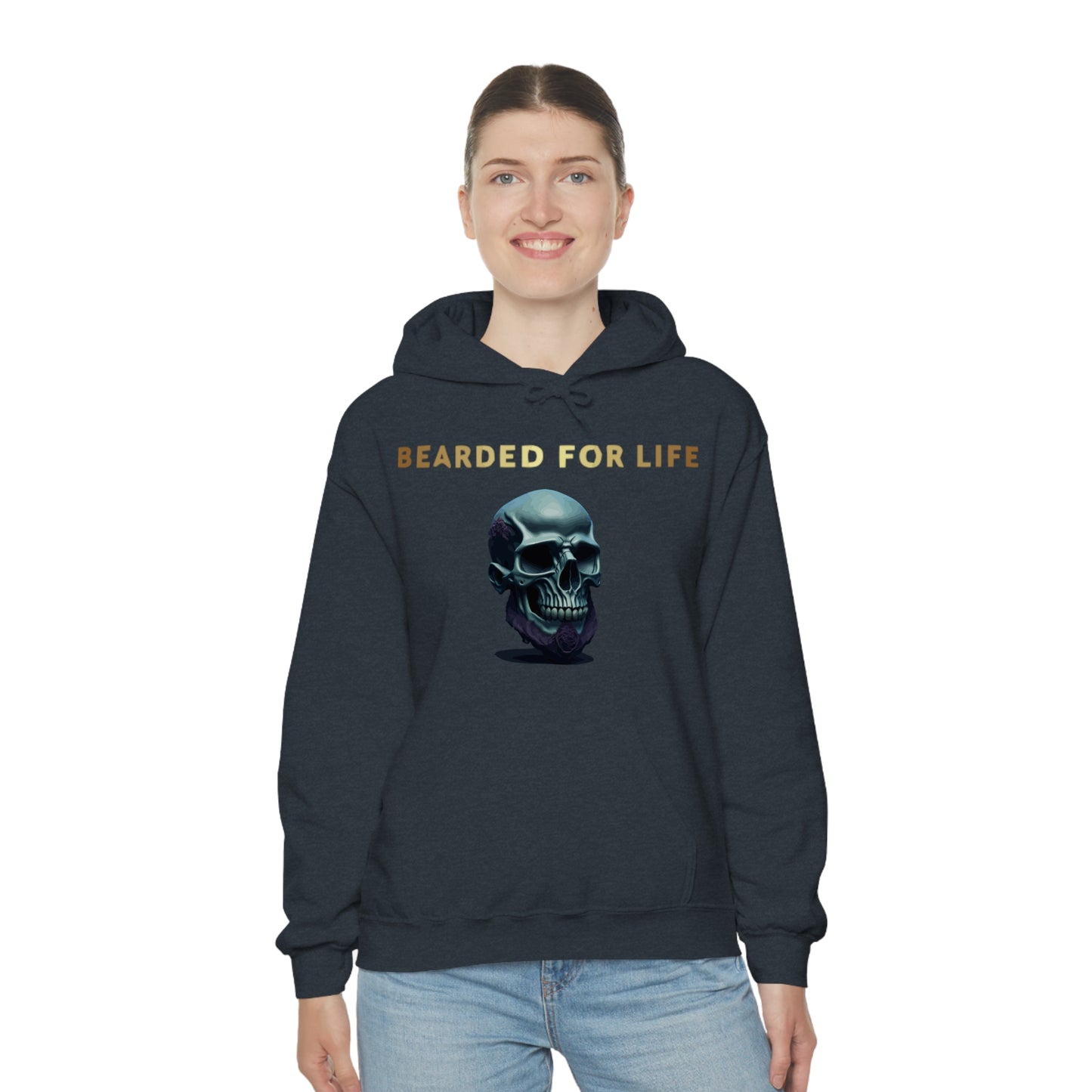 Bearded for life hoodie with a skull with a beard for the man that will have beard till he dies and is proud of his beard on fathers day v1