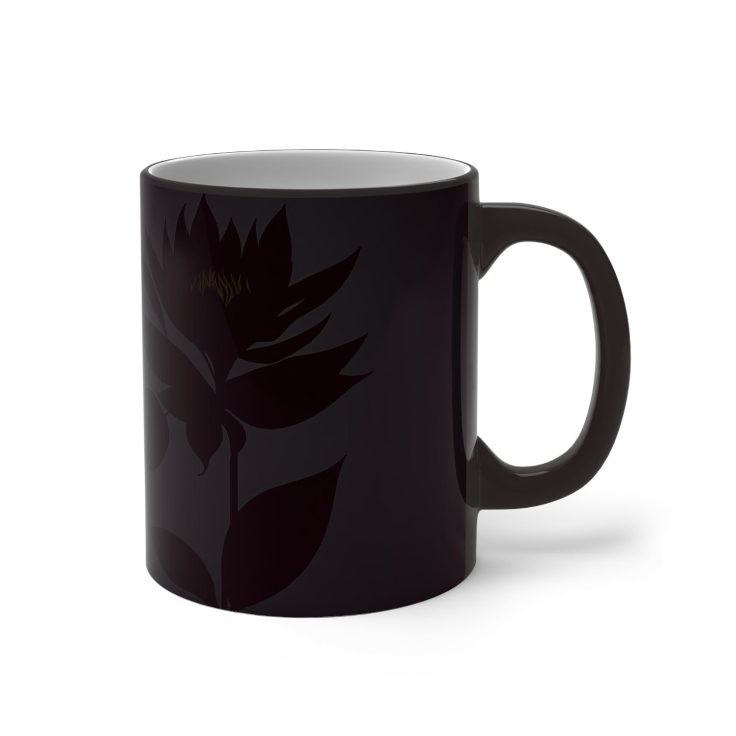 Dark flower Color Changing Mug Black mug that changes to show a black flower when it warms up mothers day gift changing coffee mug