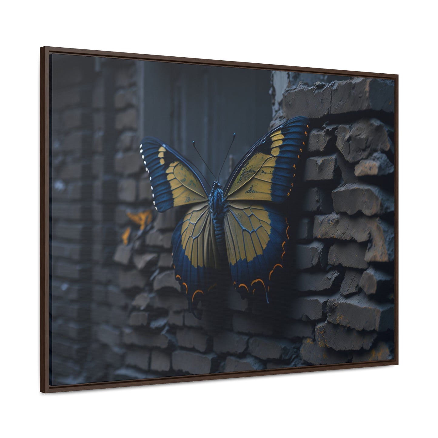 Dilapidated Butterfly Gallery Canvas art Wrap artwork depicting a fresh start at life in a barren wasteland