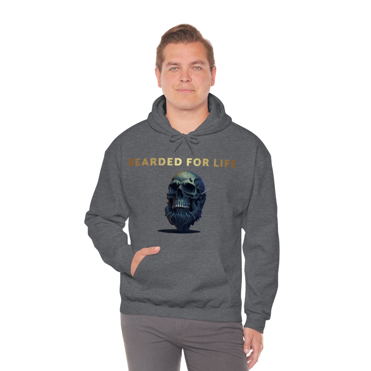 Bearded for life hoodie with a skull with a beard for the man that will have beard till he dies and is proud of his beard on fathers v2