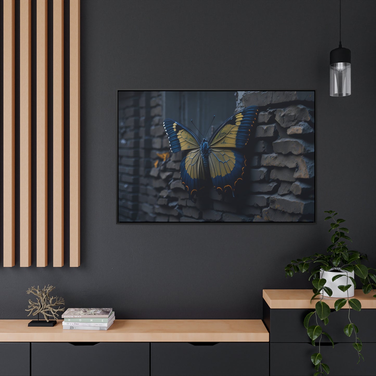 Dilapidated Butterfly Gallery Canvas art Wrap artwork depicting a fresh start at life in a barren wasteland