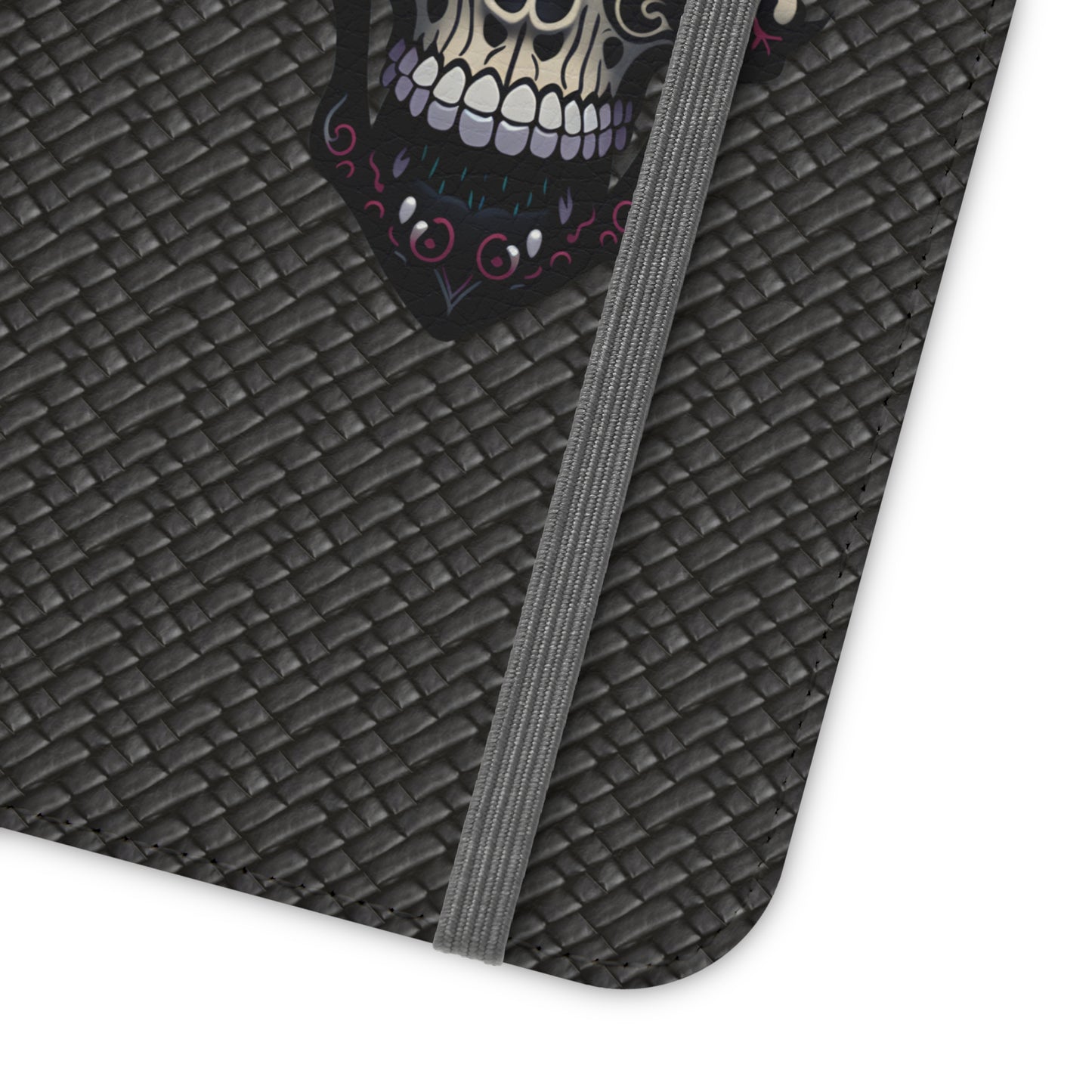 Sugar Skull Flip Case for iPhone and Samsung Galaxy Phones 11 12 13 mini pro max s22 s21 ultra plus made from vegan leather