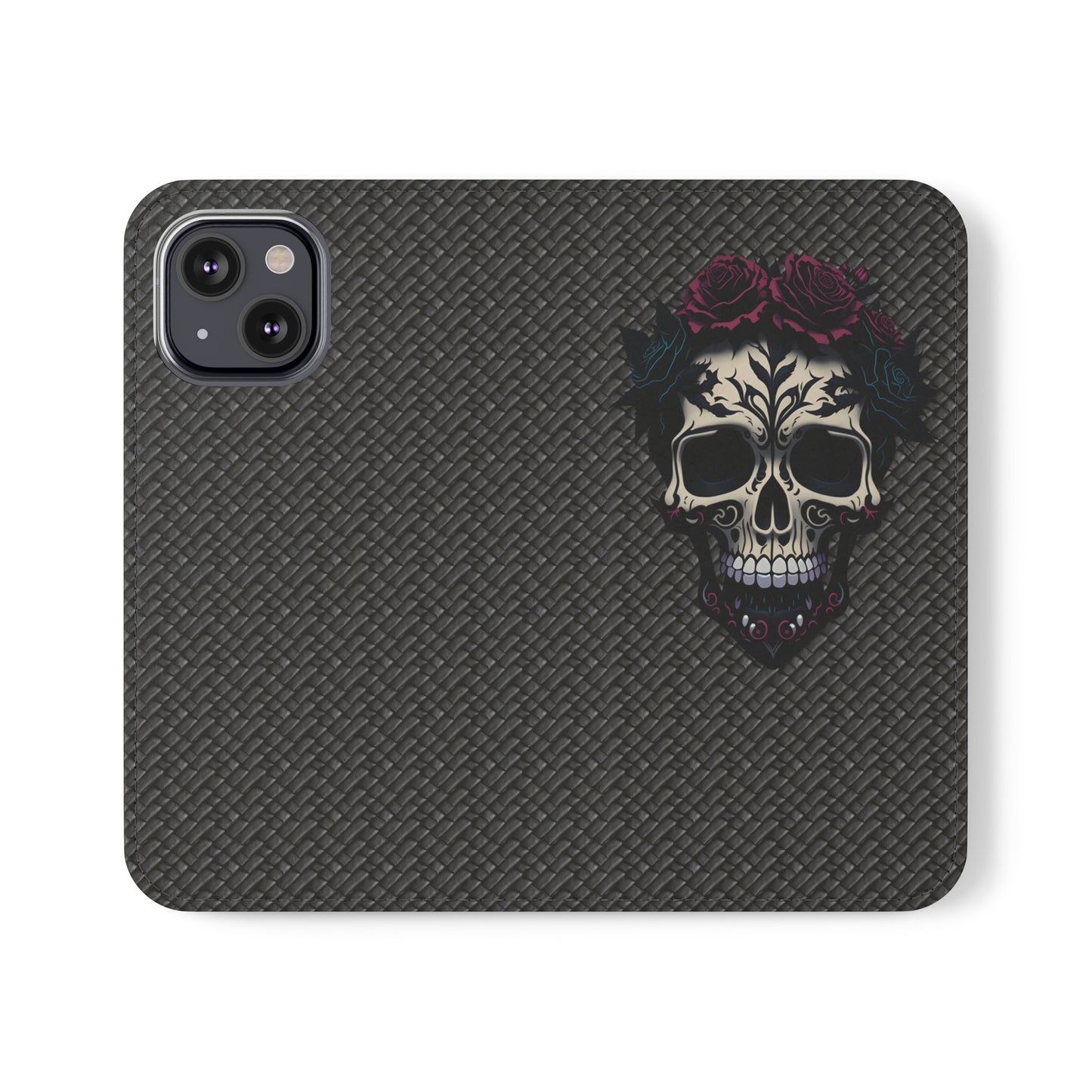 Sugar Skull Flip Case for iPhone and Samsung Galaxy Phones 11 12 13 mini pro max s22 s21 ultra plus made from vegan leather