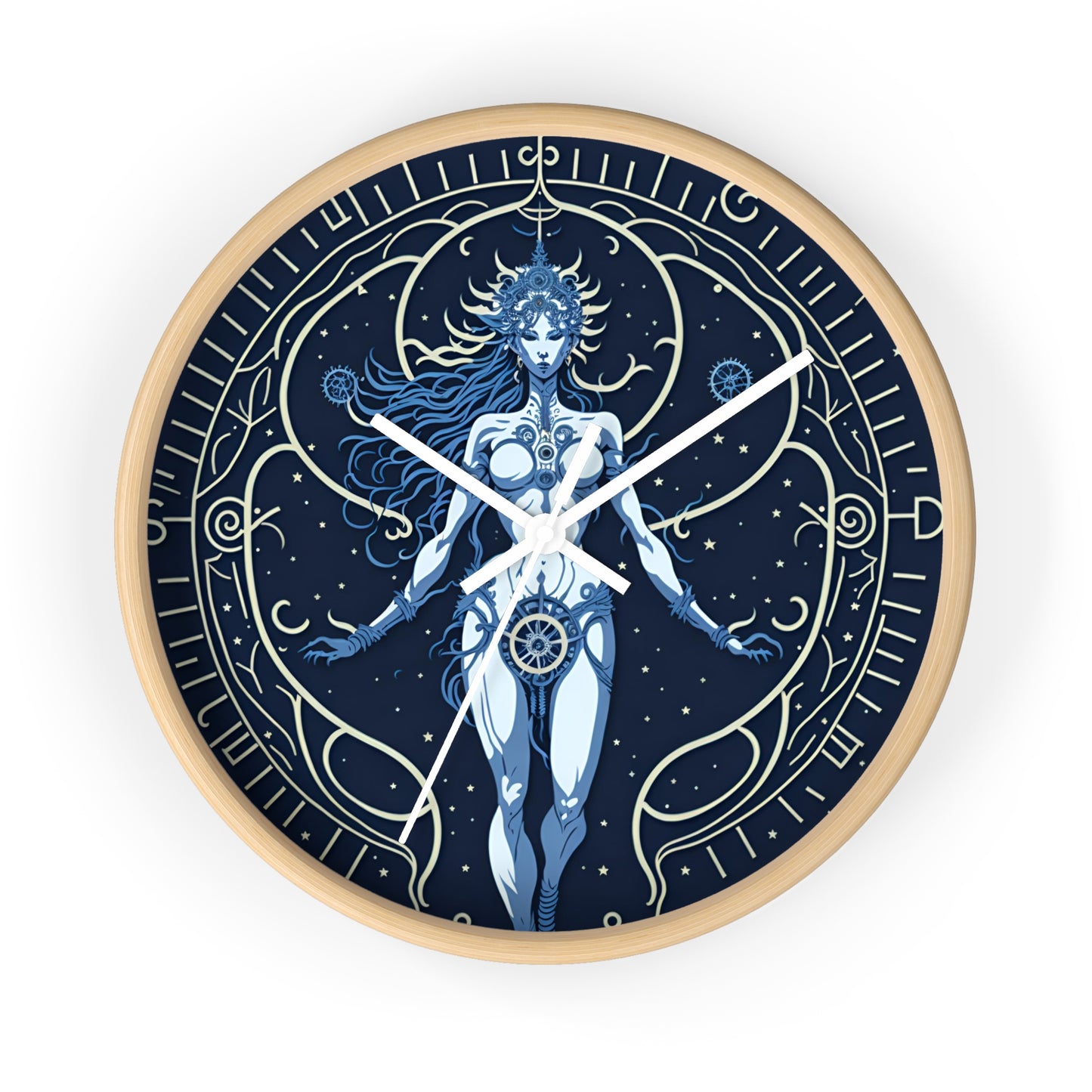 Celestial Goddess Wall Clock Blue design 1 celestial goddess blue Analog Wall Clock design for those fantasy lovers the library bedroom