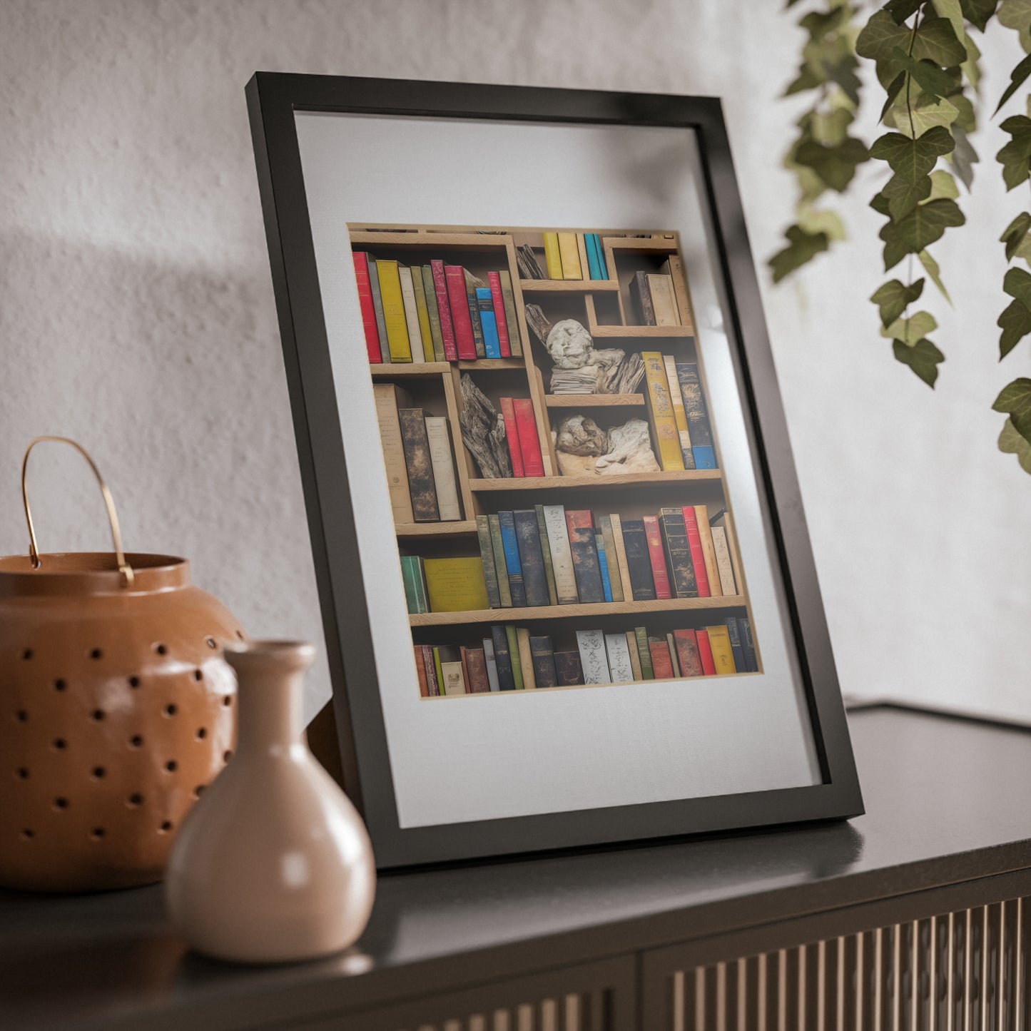 Library framed art library bookshelf studio study office poster teacher