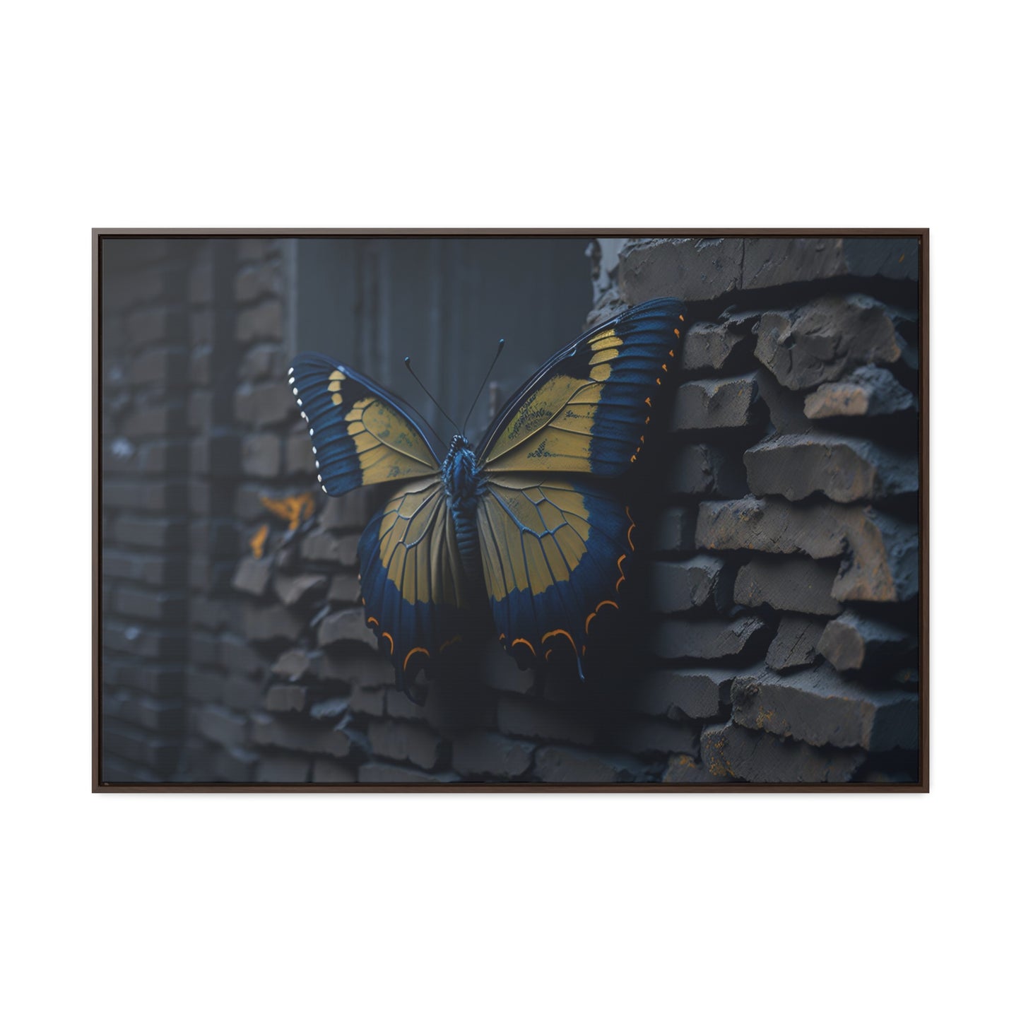 Dilapidated Butterfly Gallery Canvas art Wrap artwork depicting a fresh start at life in a barren wasteland