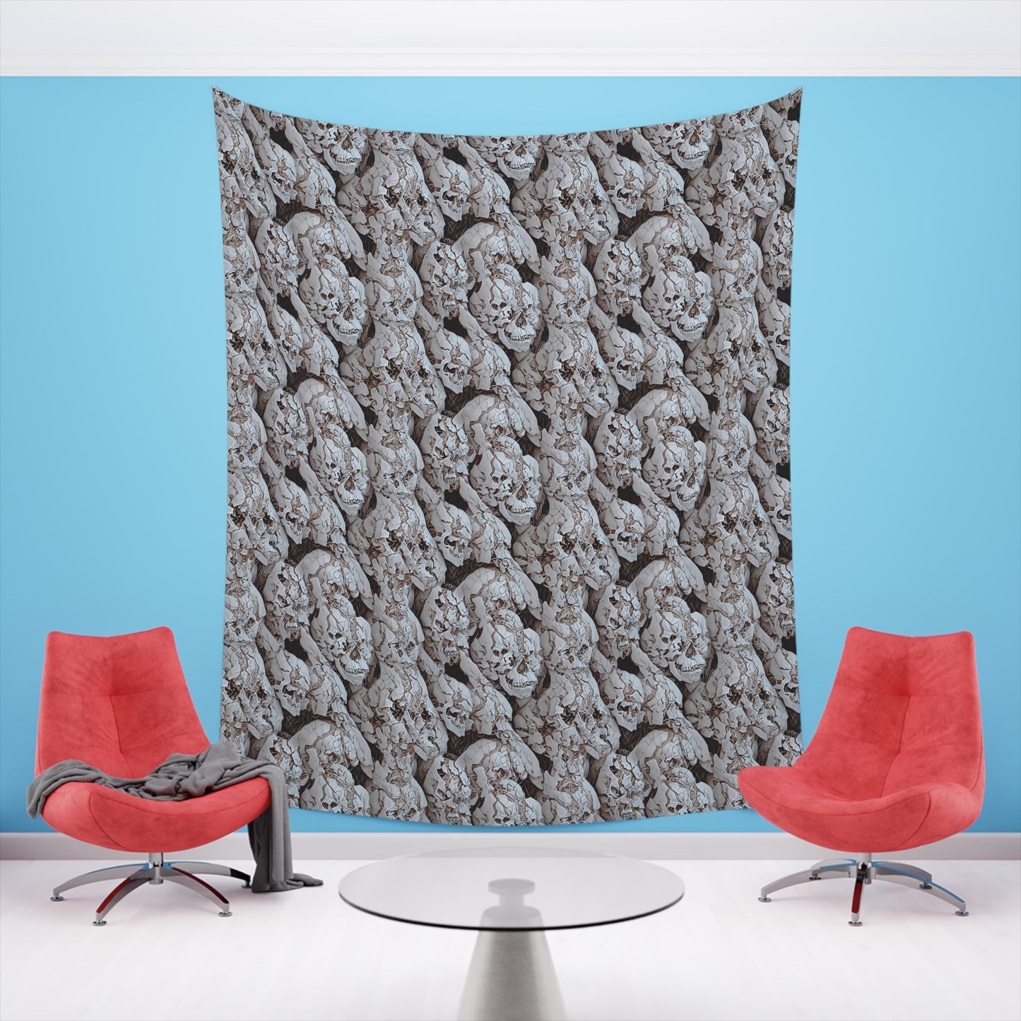 Cracked Skulls Tapestry for home decor pale cracked skull repeating pattern polyester tapestry with modern and unique design gorgeous