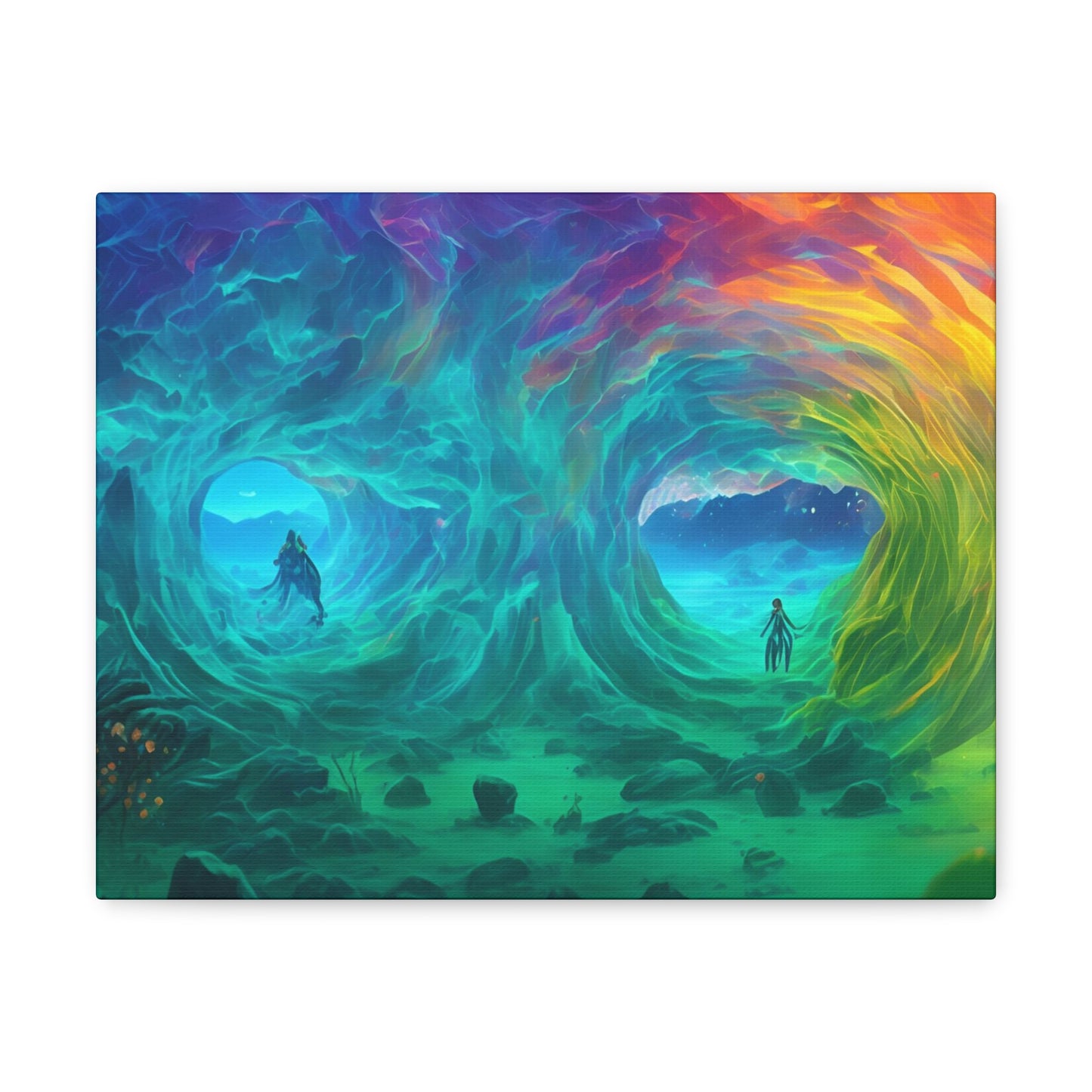 Rainbow wave stretched Canvas Gallery Wraps for the gameroom art gay gift for lgbtq lovers ally femme style art horizontal orientation v2