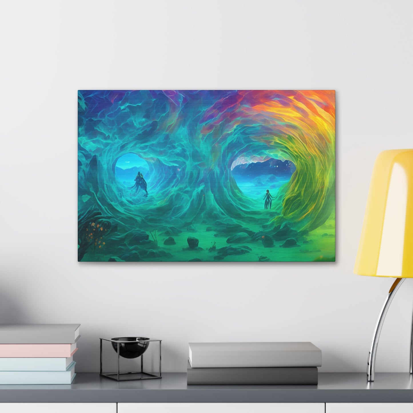 Rainbow wave stretched Canvas Gallery Wraps for the gameroom art gay gift for lgbtq lovers ally femme style art horizontal orientation v2