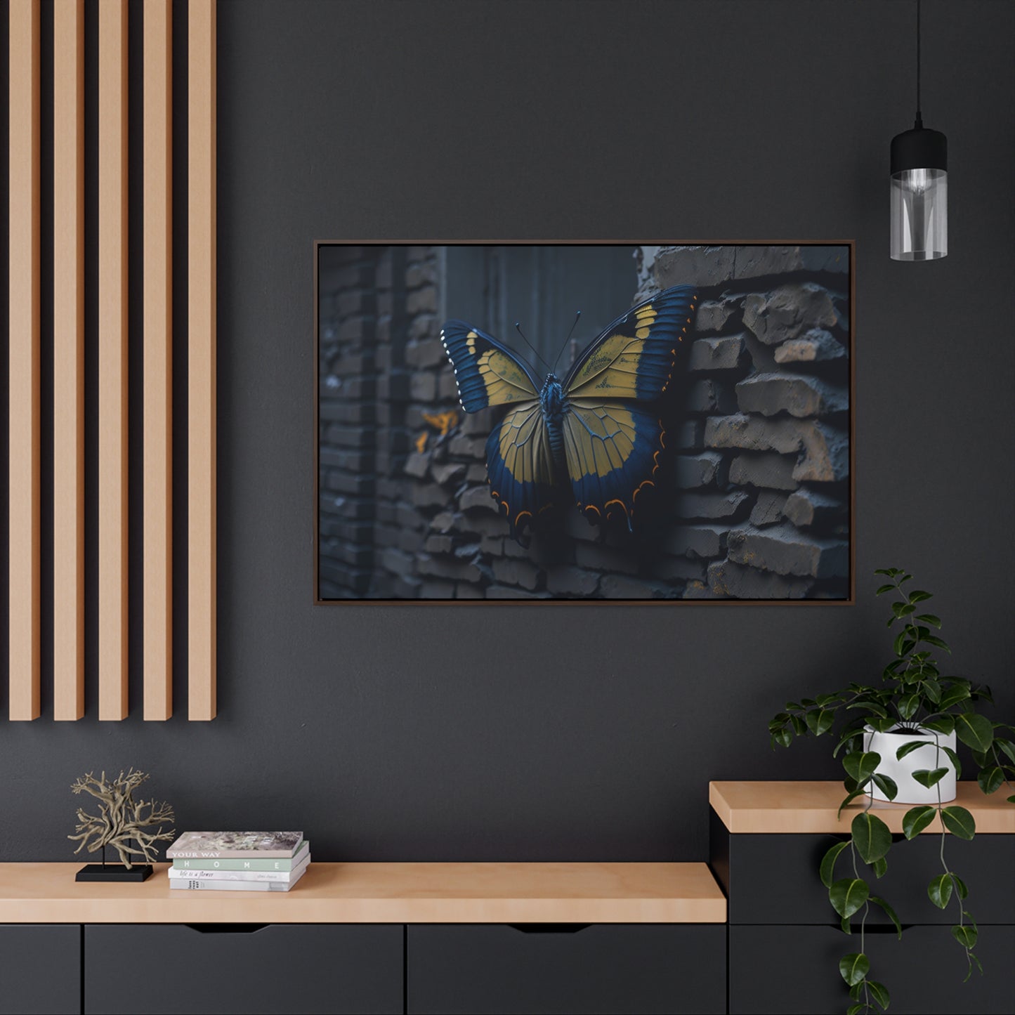 Dilapidated Butterfly Gallery Canvas art Wrap artwork depicting a fresh start at life in a barren wasteland