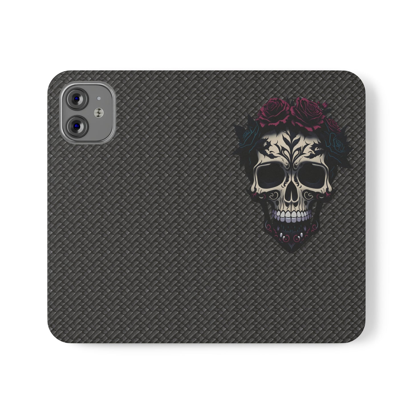 Sugar Skull Flip Case for iPhone and Samsung Galaxy Phones 11 12 13 mini pro max s22 s21 ultra plus made from vegan leather