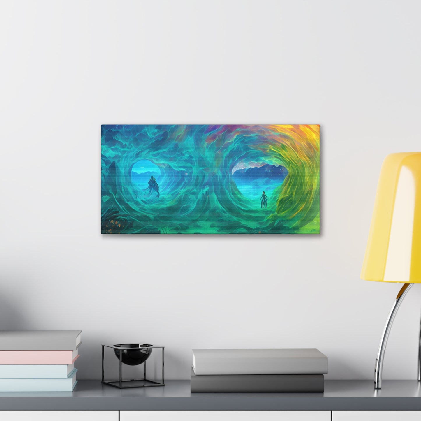 Rainbow wave stretched Canvas Gallery Wraps for the gameroom art gay gift for lgbtq lovers ally femme style art horizontal orientation v2