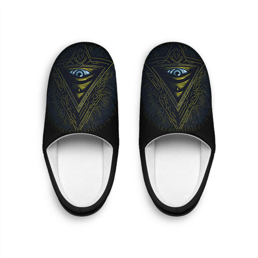 Illuminati house slippers womens black home slides with illuminating eye horus pyramid all seeing eye for lounging and ruling the universe