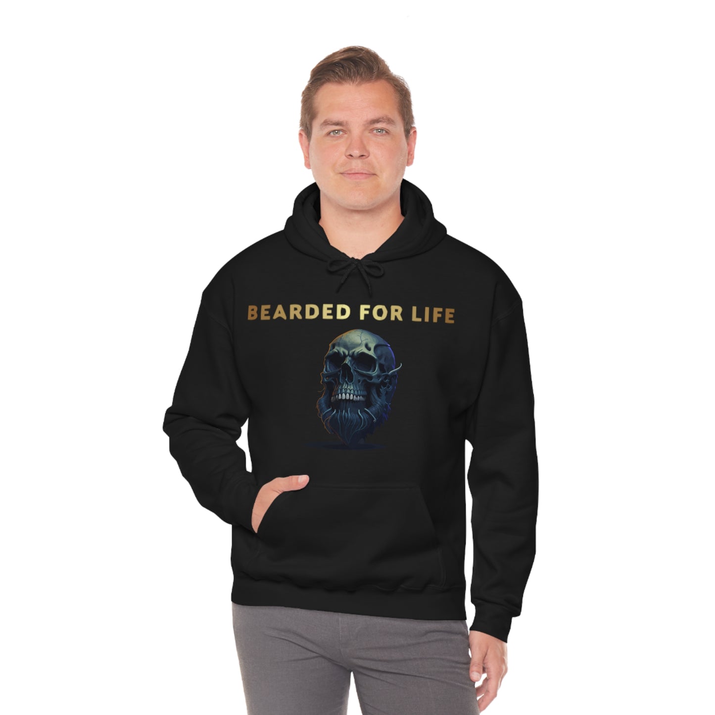 Bearded for life hoodie with a skull with a beard for the man that will have beard till he dies and is proud of his beard on fathers v2