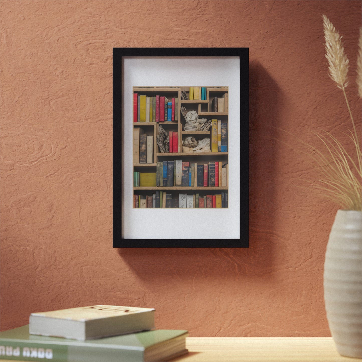 Library framed art library bookshelf studio study office poster teacher